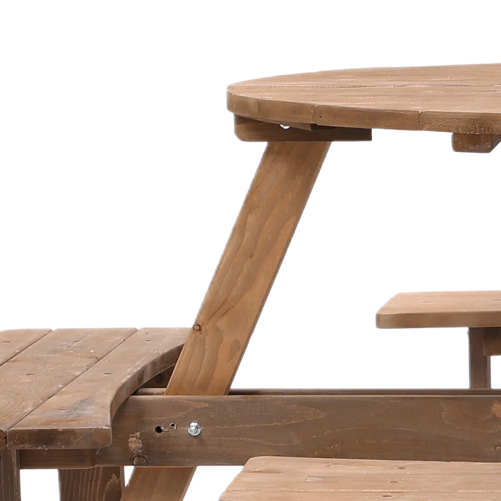8-Person Round Wood Picnic Table and Bench Set - Image 6