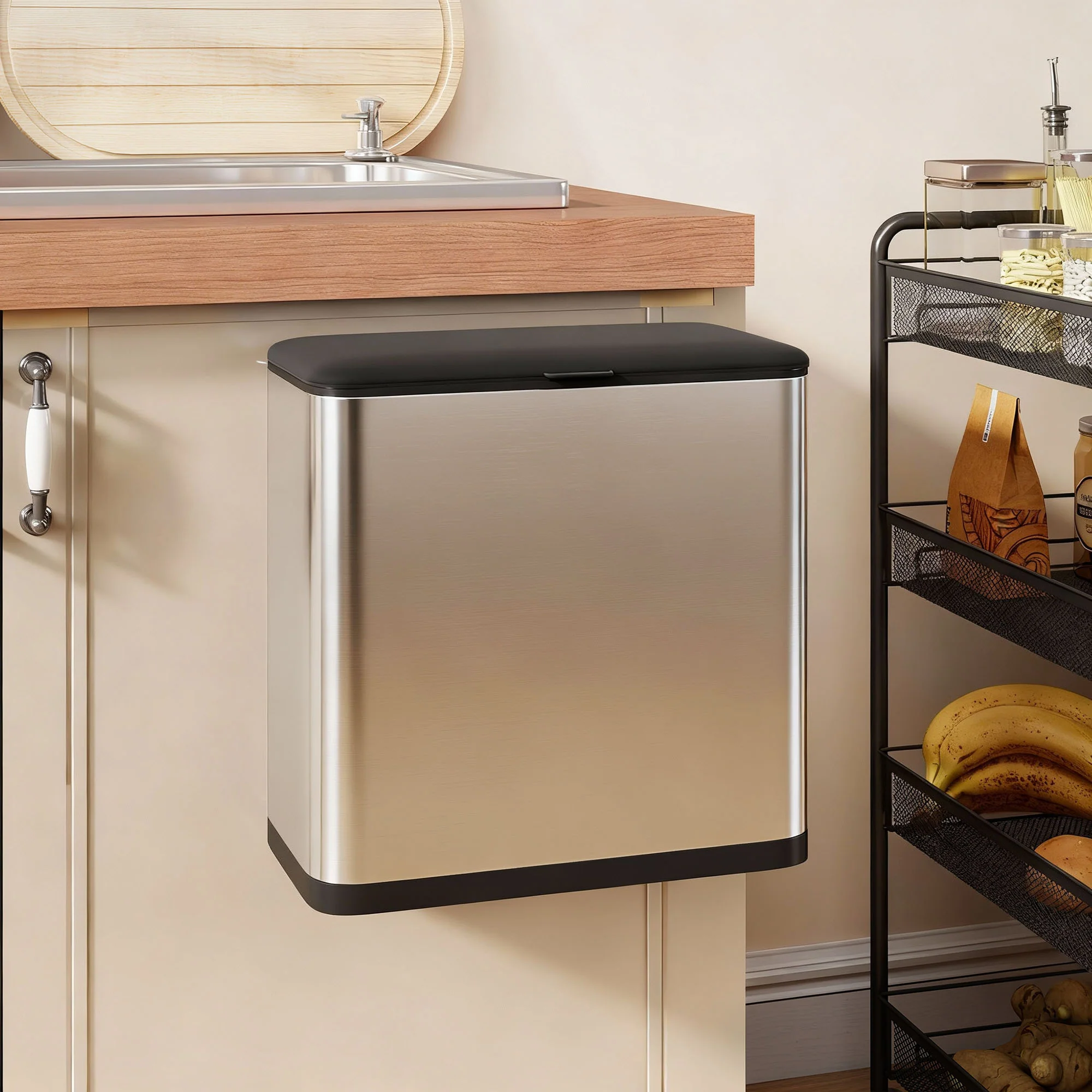 8L Hanging Kitchen Bin, Rubbish Bin W/ Stay-Open Lid For Under Sink - Image 2