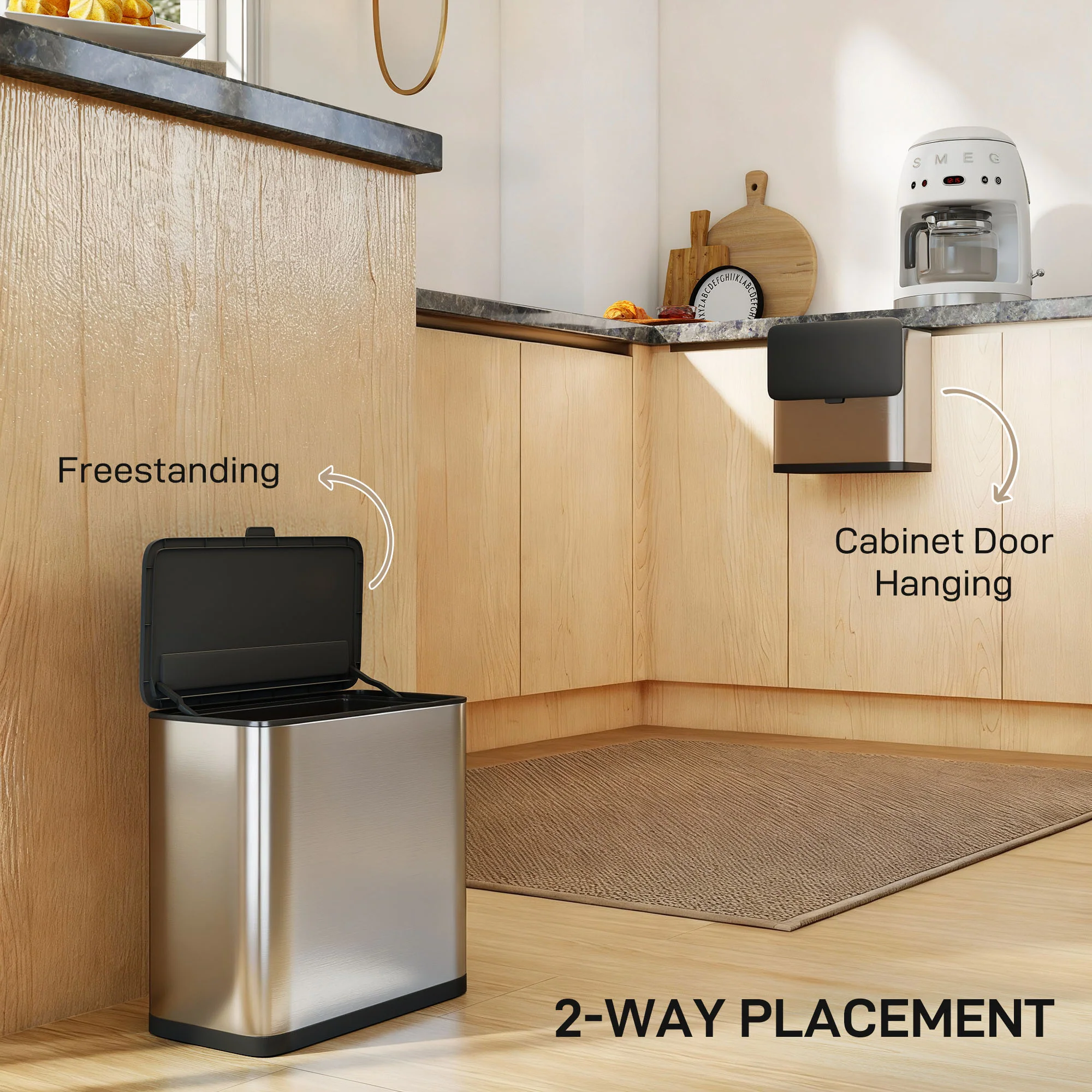 8L Hanging Kitchen Bin, Rubbish Bin W/ Stay-Open Lid For Under Sink - Image 3