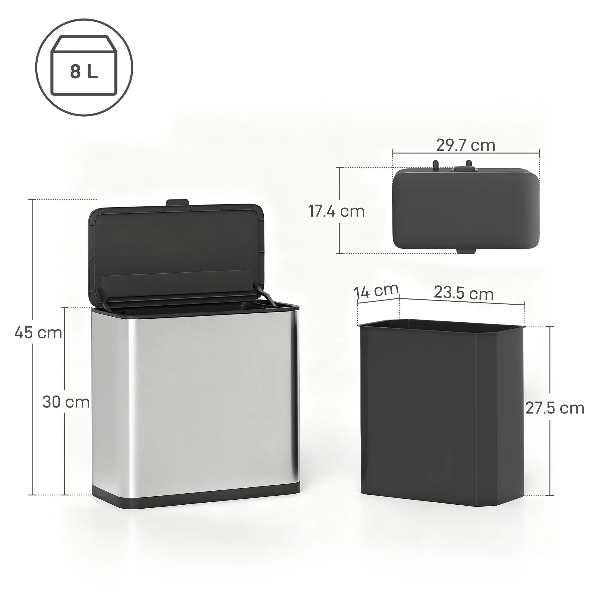 8L Hanging Kitchen Bin, Rubbish Bin W/ Stay-Open Lid For Under Sink - Image 5