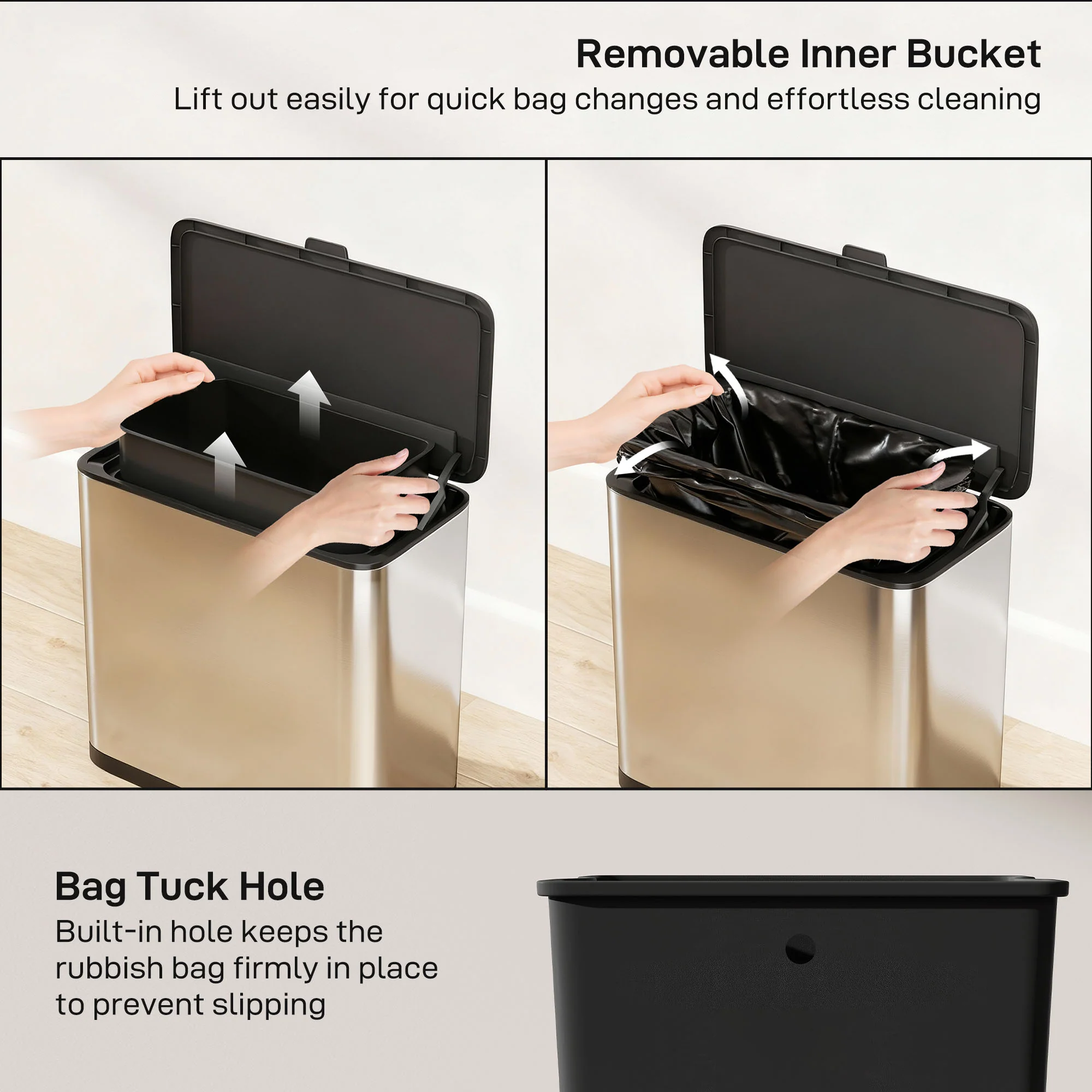 8L Hanging Kitchen Bin, Rubbish Bin W/ Stay-Open Lid For Under Sink - Image 6