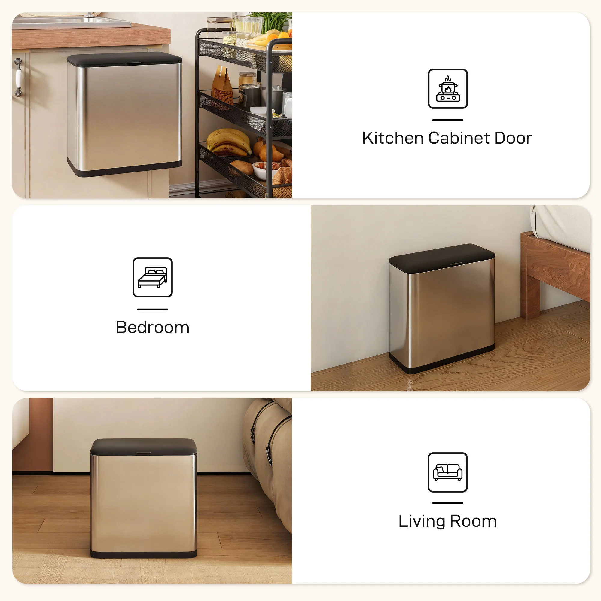 8L Hanging Kitchen Bin, Rubbish Bin W/ Stay-Open Lid For Under Sink - Image 7