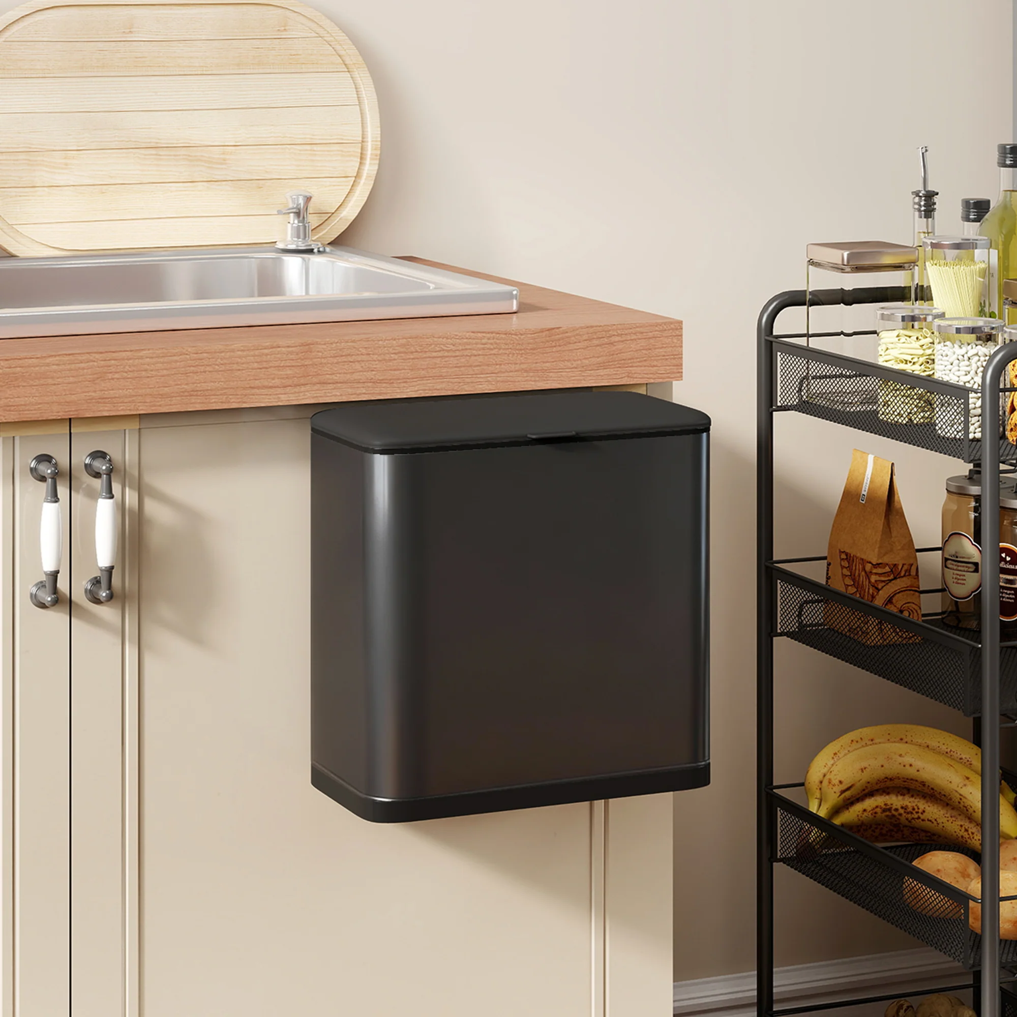 8L Hanging Kitchen Bin, Rubbish Bin W/ Stay-Open Lid For Under Sink - Image 2