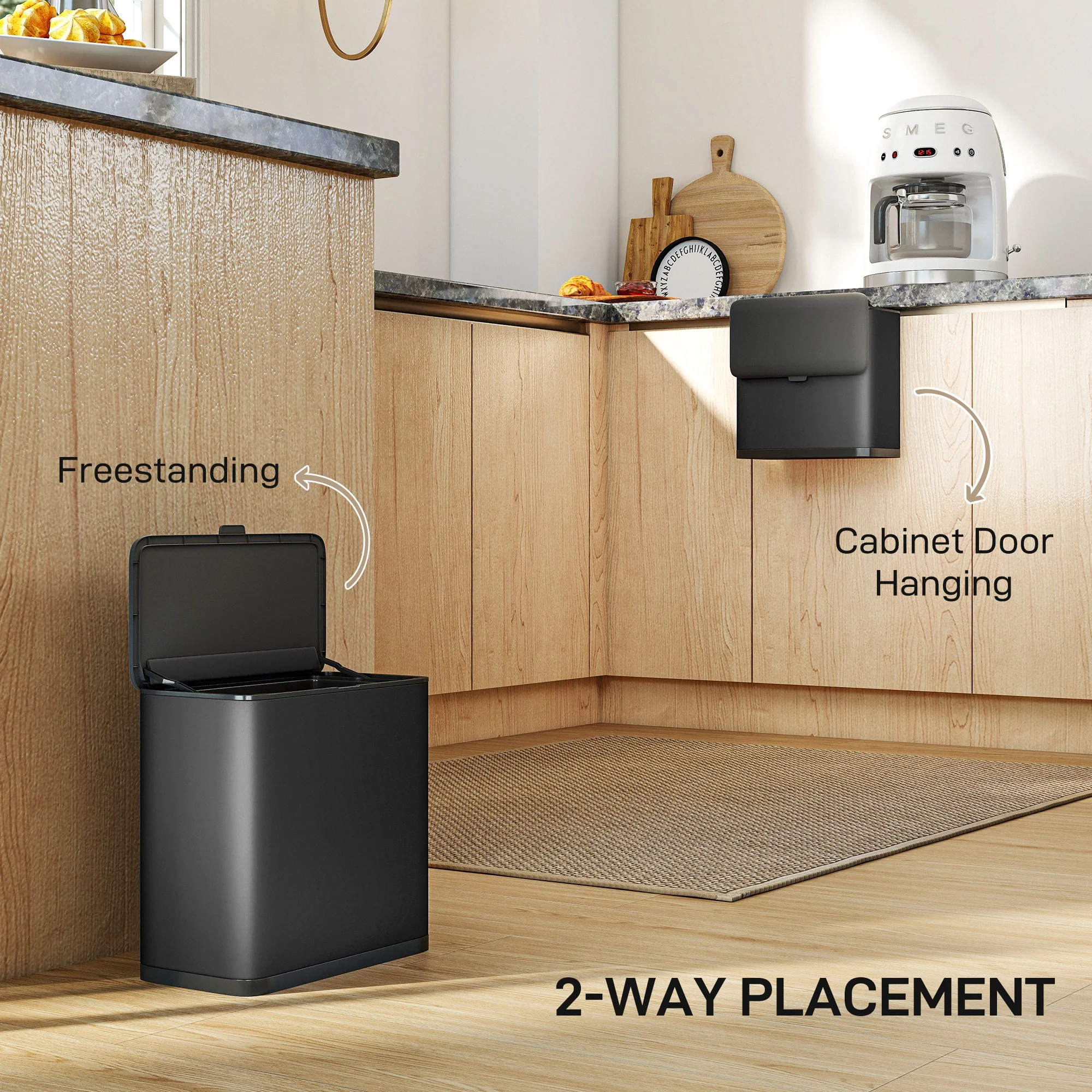 8L Hanging Kitchen Bin, Rubbish Bin W/ Stay-Open Lid For Under Sink - Image 3