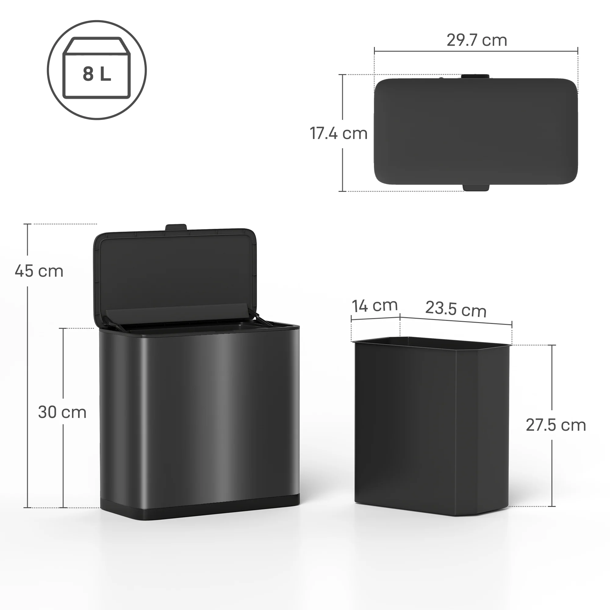 8L Hanging Kitchen Bin, Rubbish Bin W/ Stay-Open Lid For Under Sink - Image 5