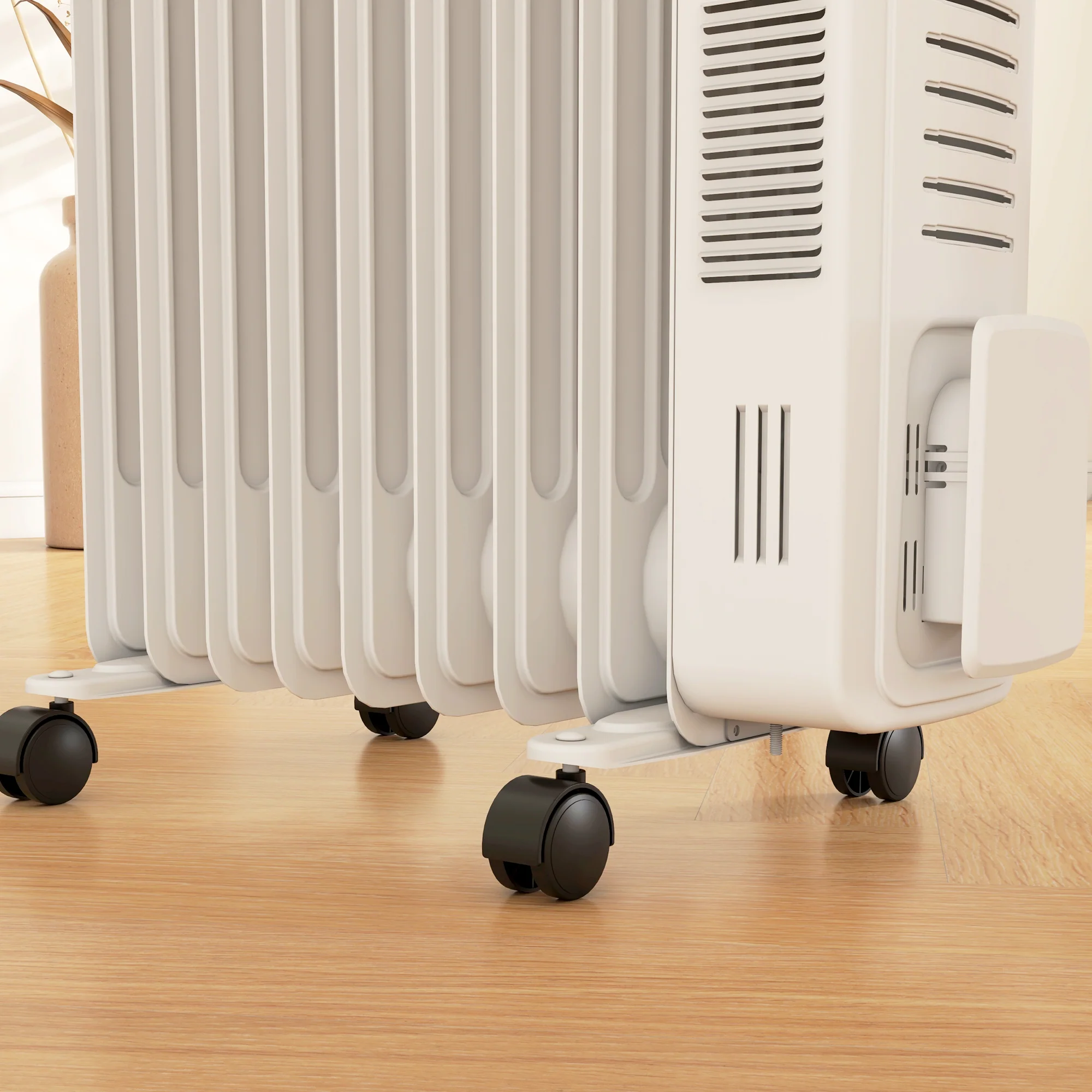 9 Fin Portable Oil Filled Radiator, Electric Heater With Safety Cut Off, White - Image 8