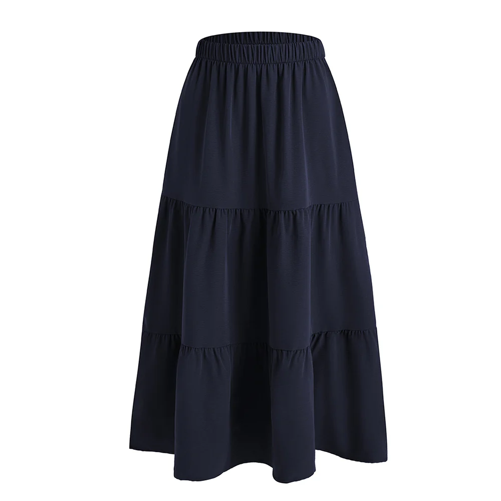 A-line Swing Pleated Midi Skirt - Navy - Image 3