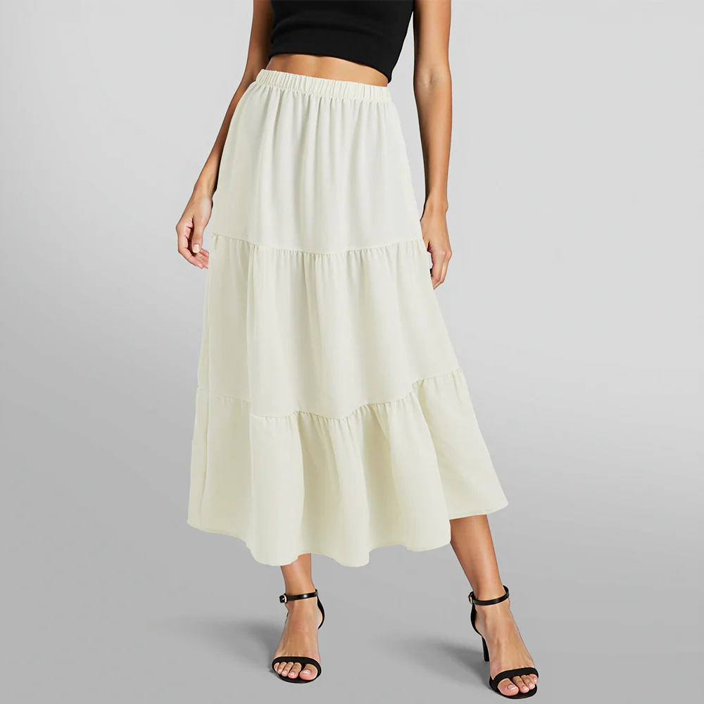 A-line Swing Pleated Midi Skirt - Image 2