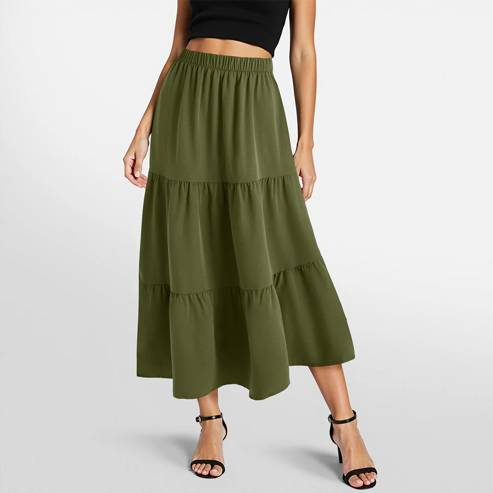 A-line Swing Pleated Midi Skirt
