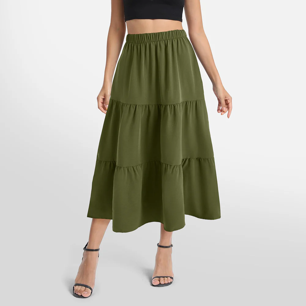 A-line Swing Pleated Midi Skirt - Image 2