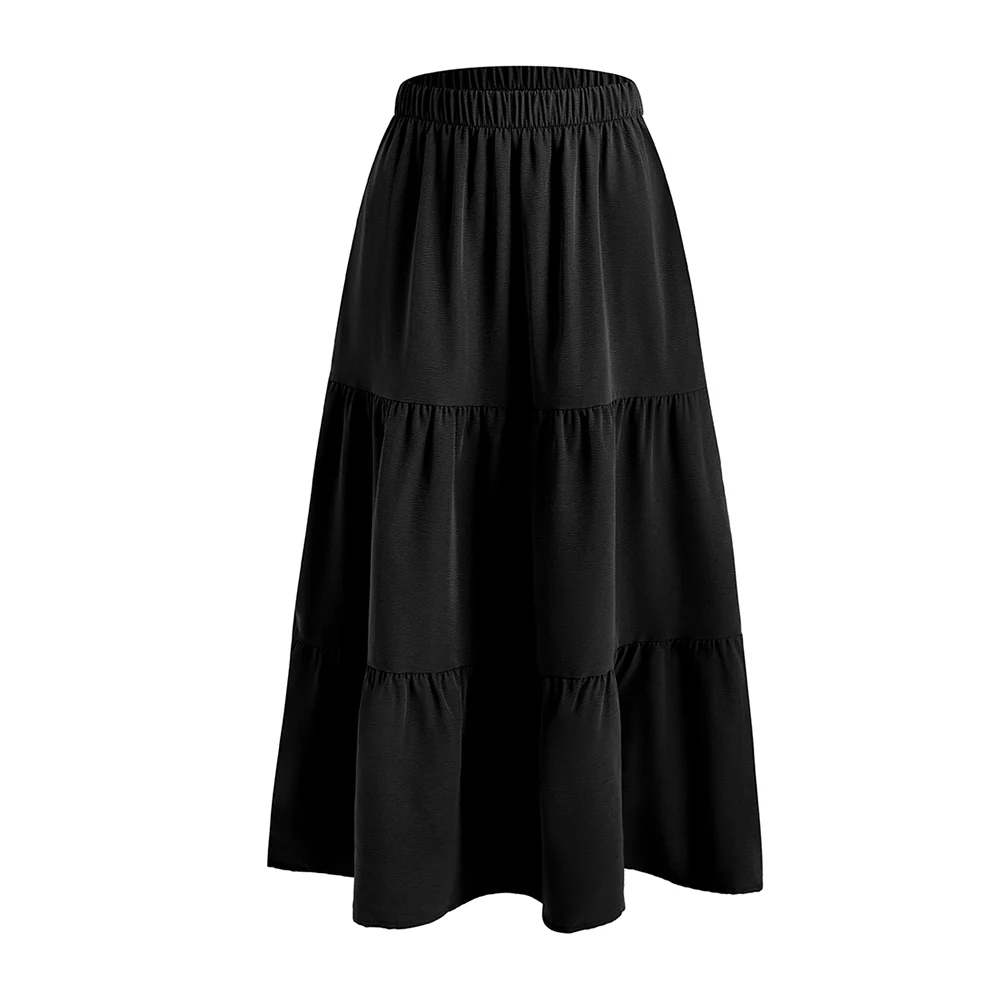 A-line Swing Pleated Midi Skirt - Black - Image 3