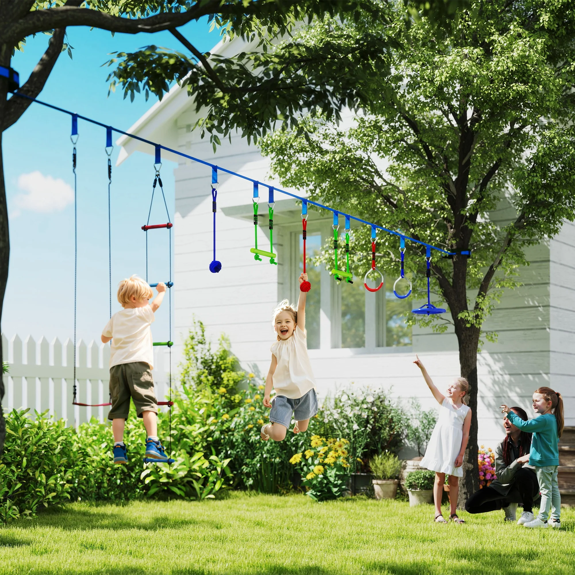 AIYAPLAY 10 Piece Zip Line Kit for Kids, for Outdoor Garden, Multicolour - Image 2