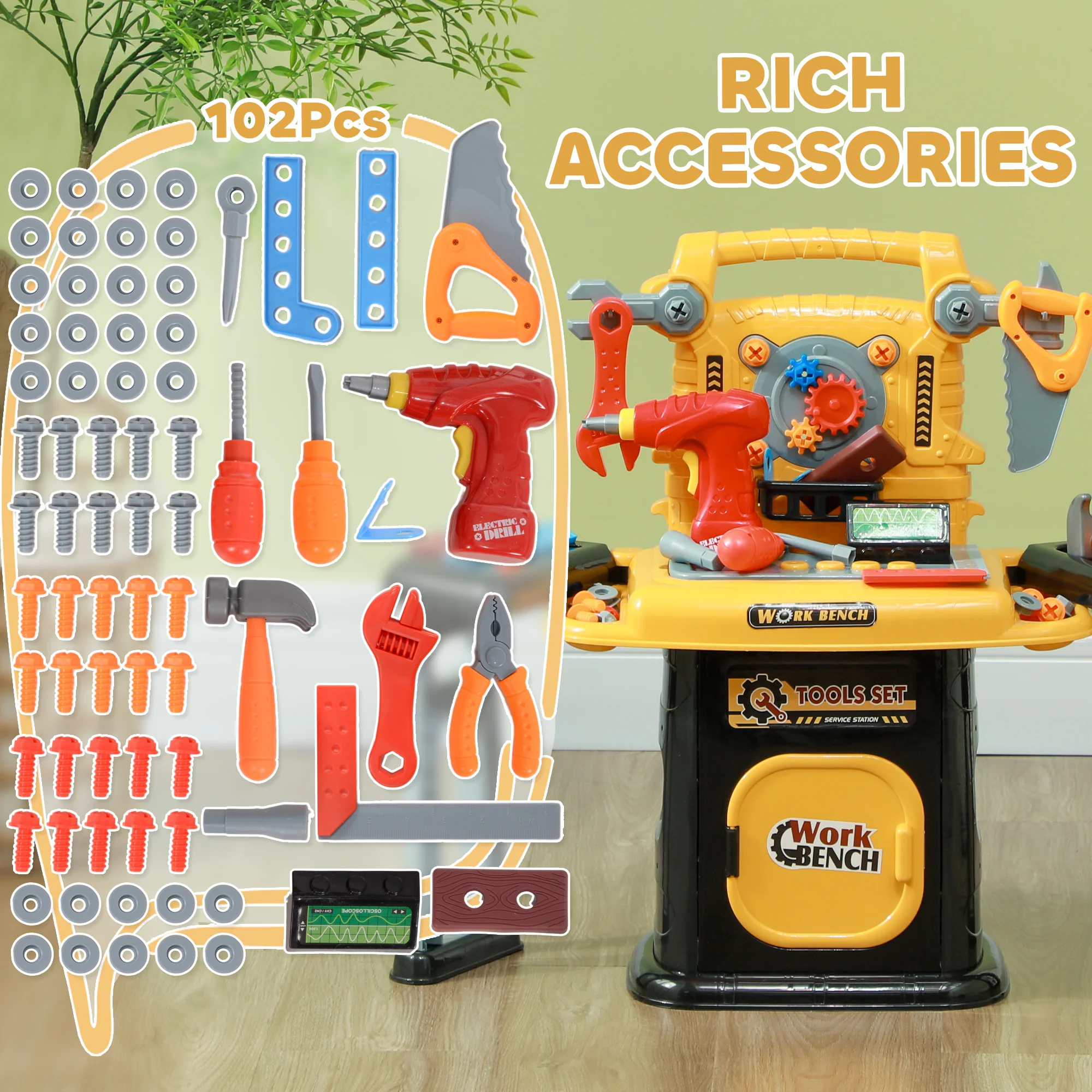 AIYAPLAY 102Pcs Play Tools Toy With Electric Drill, Storage, Yellow - Image 3