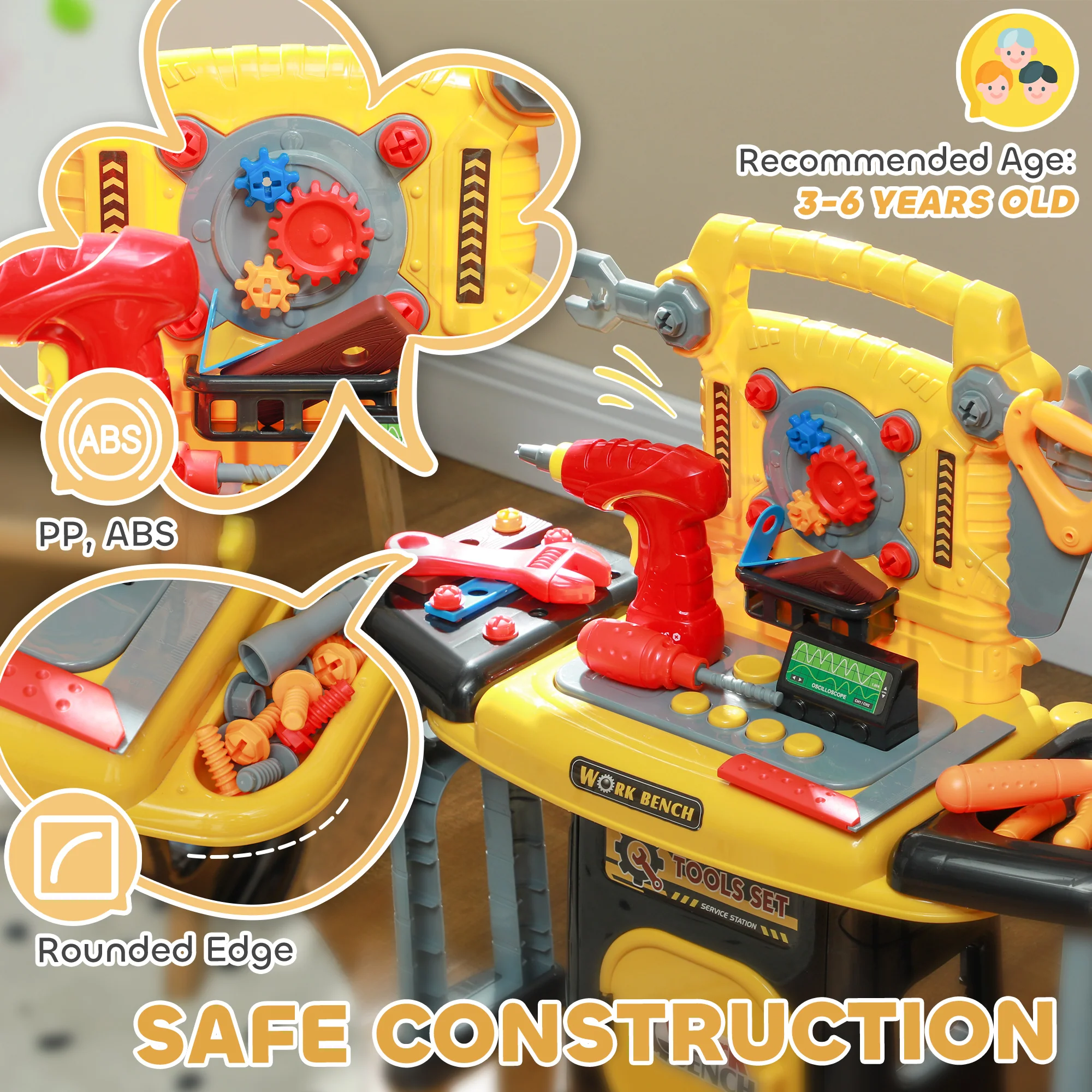 AIYAPLAY 102Pcs Play Tools Toy With Electric Drill, Storage, Yellow - Image 7