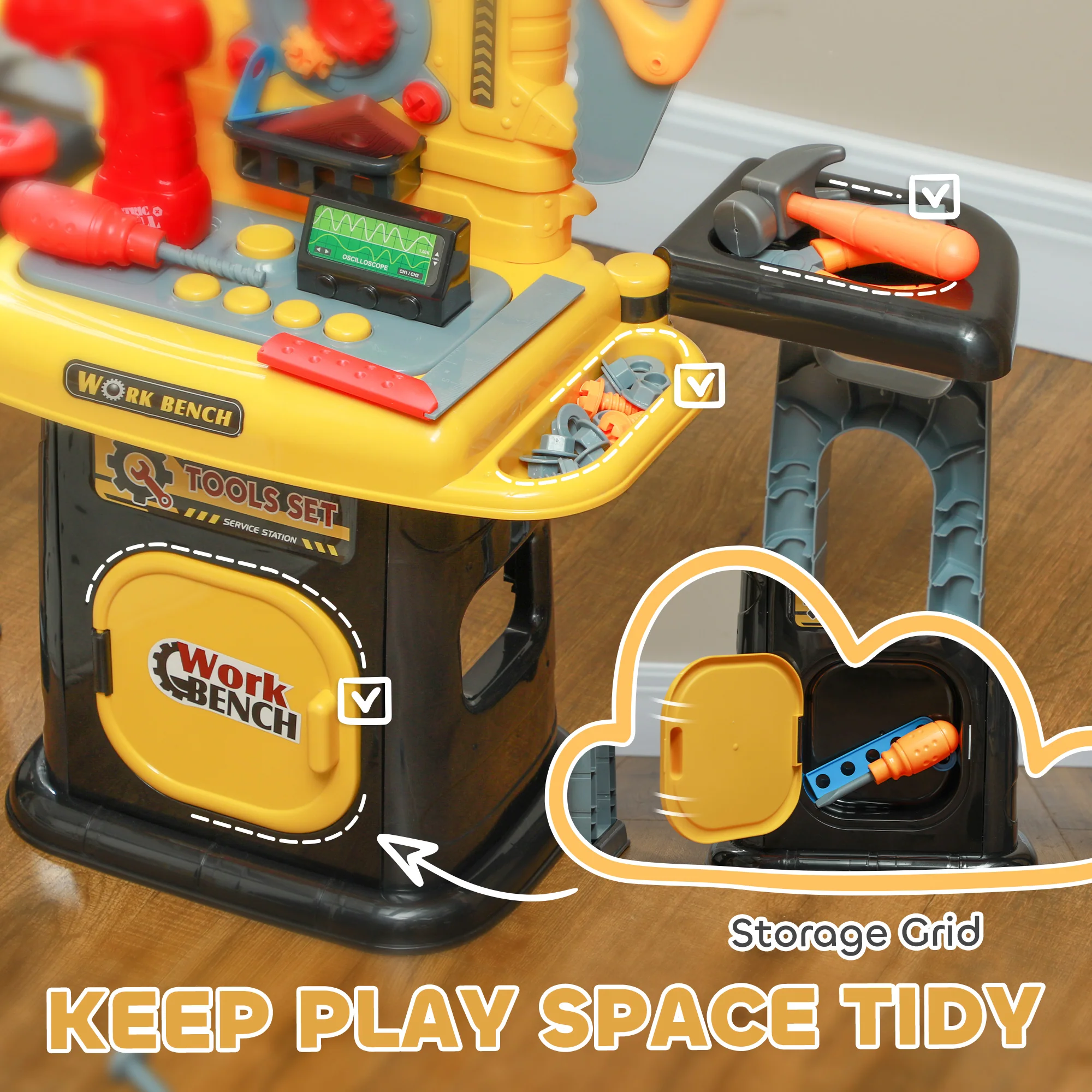 AIYAPLAY 102Pcs Play Tools Toy With Electric Drill, Storage, Yellow - Image 8