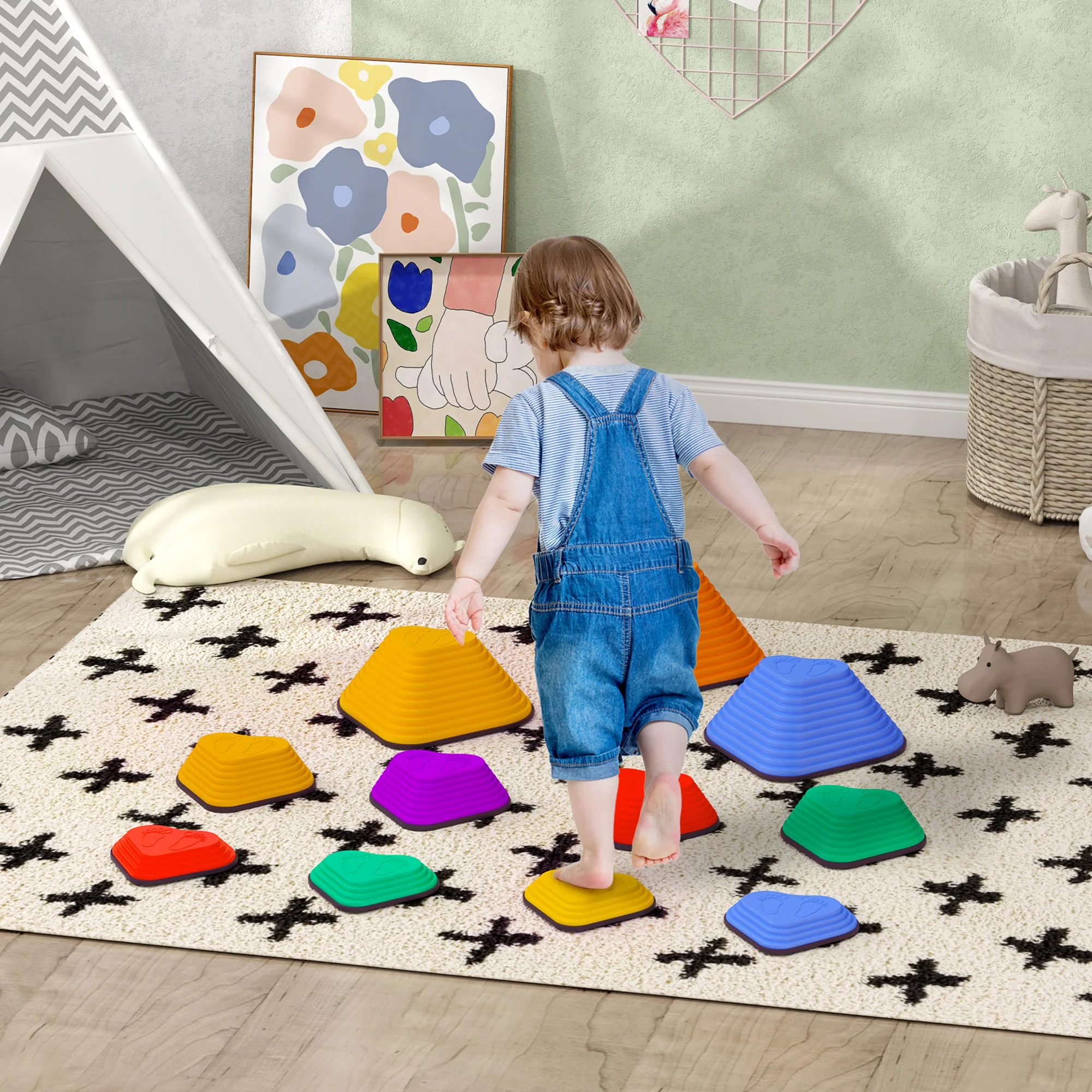 AIYAPLAY 11PCs Kids Stepping Stones, Non-Slip Stackable River Stones - Image 2