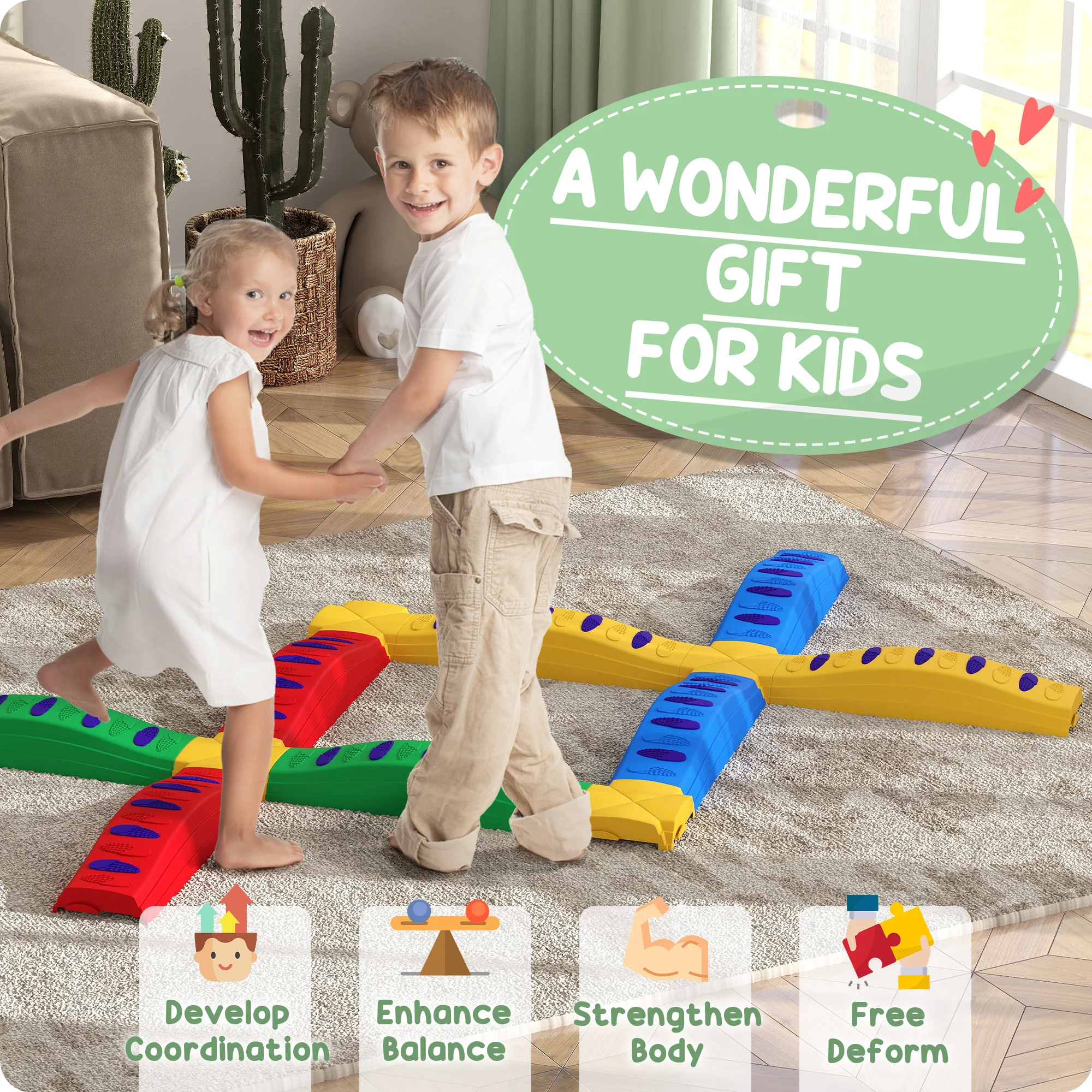 AIYAPLAY 12PCs Kids Balance Beam Stepping Stones With Non-Slip Foot Pads - Image 4
