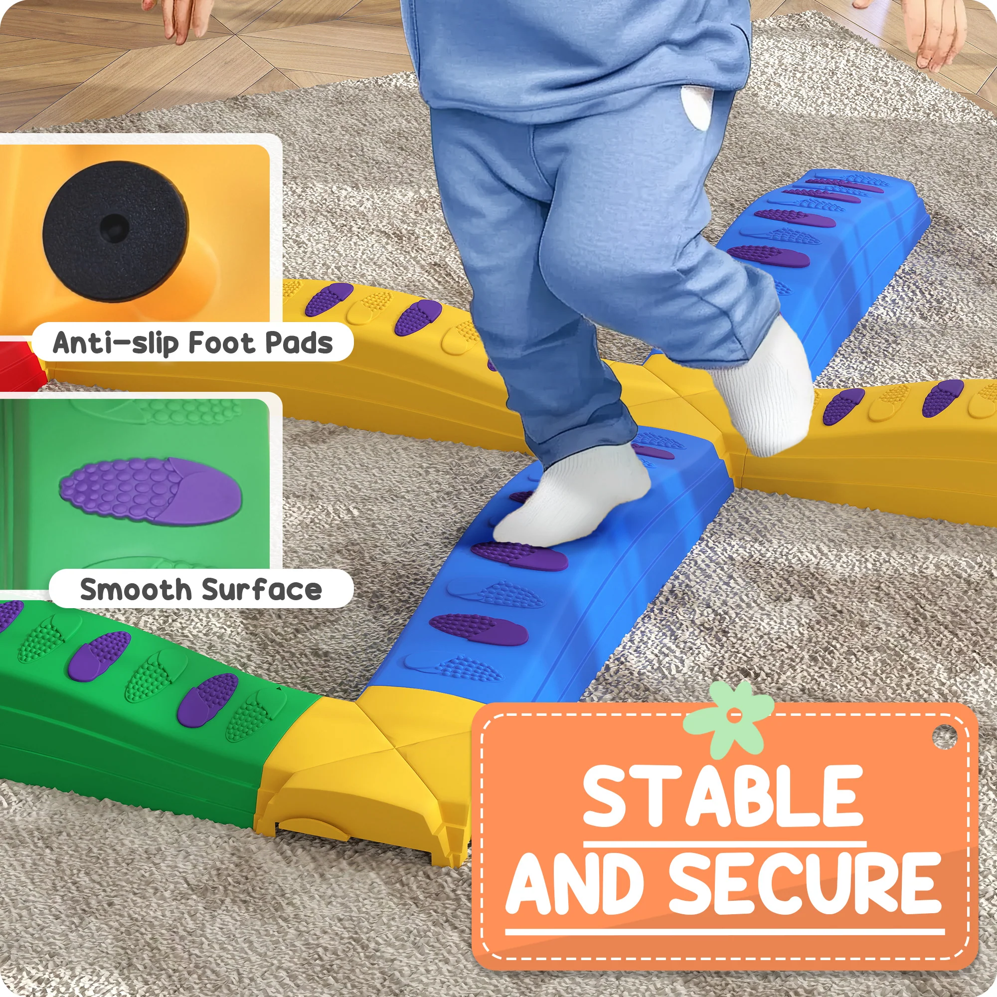 AIYAPLAY 12PCs Kids Balance Beam Stepping Stones With Non-Slip Foot Pads - Image 7