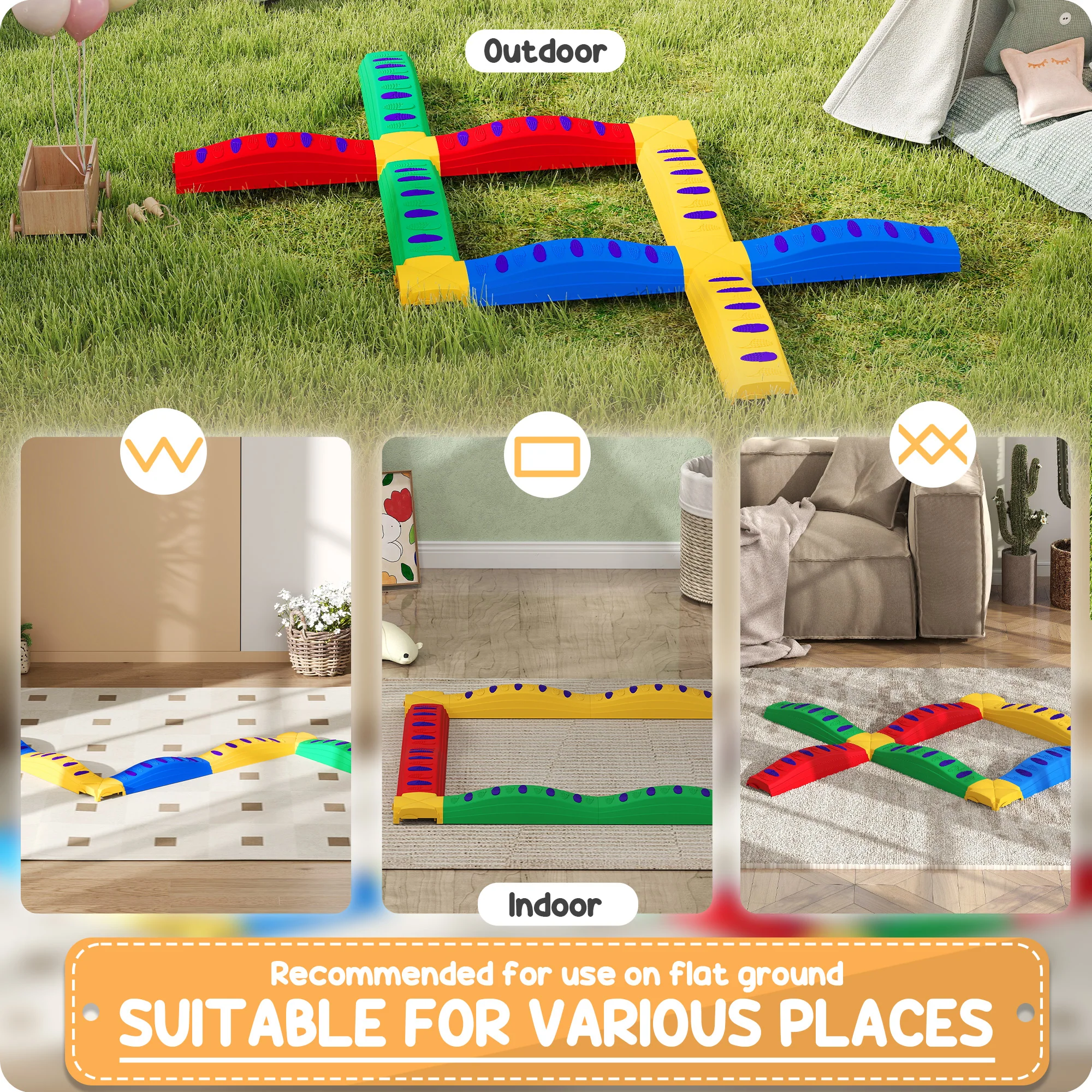AIYAPLAY 12PCs Kids Balance Beam Stepping Stones With Non-Slip Foot Pads - Image 9
