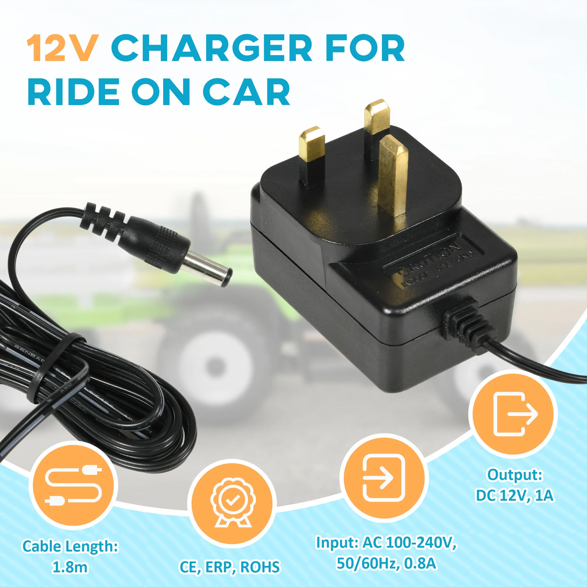 AIYAPLAY 12V Charger for Ride on Car, 12 Volt 1A Battery Charger - Image 3