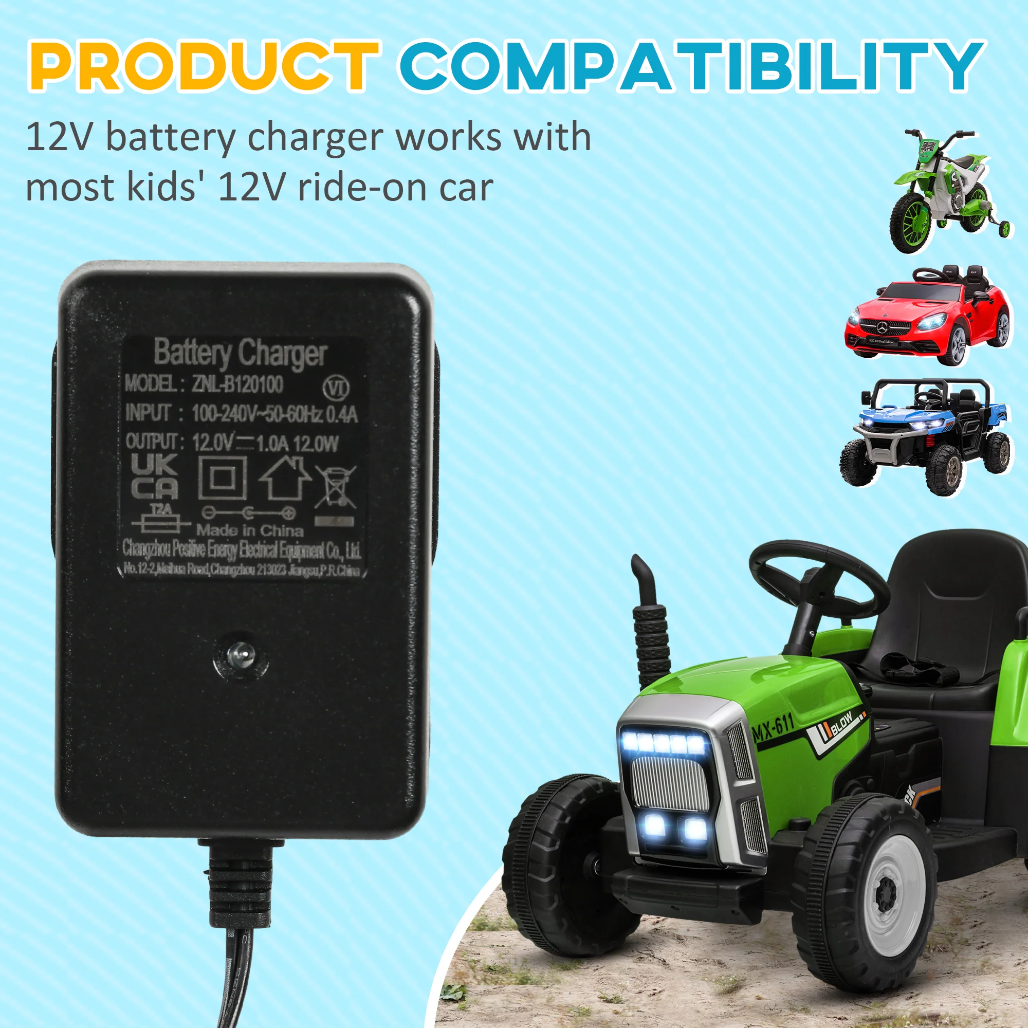 AIYAPLAY 12V Charger for Ride on Car, 12 Volt 1A Battery Charger - Image 4