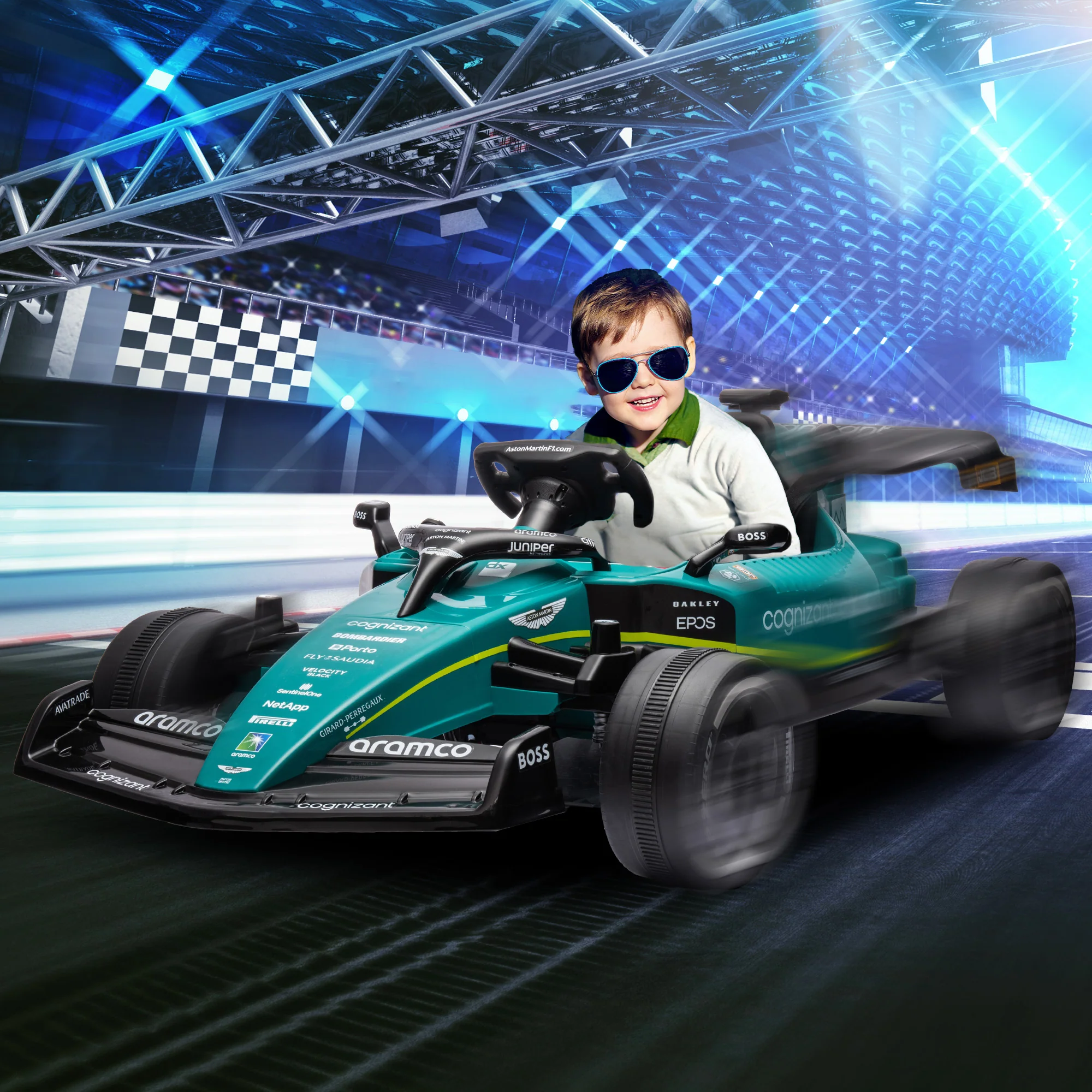 AIYAPLAY 12V Electric Go Kart W/ Shock-Absorbing Wheels, Remote, Bluetooth - Image 3