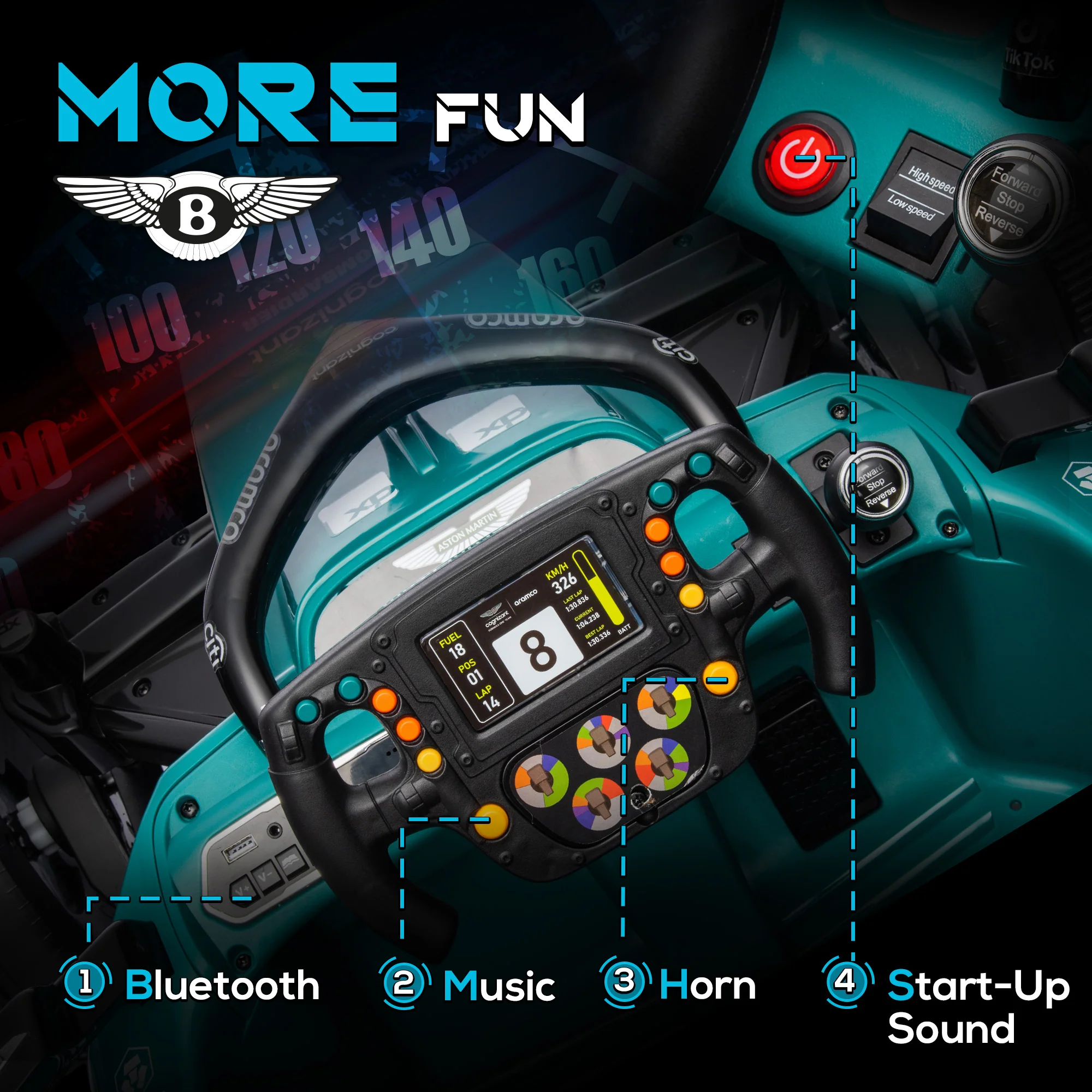 AIYAPLAY 12V Electric Go Kart W/ Shock-Absorbing Wheels, Remote, Bluetooth - Image 8