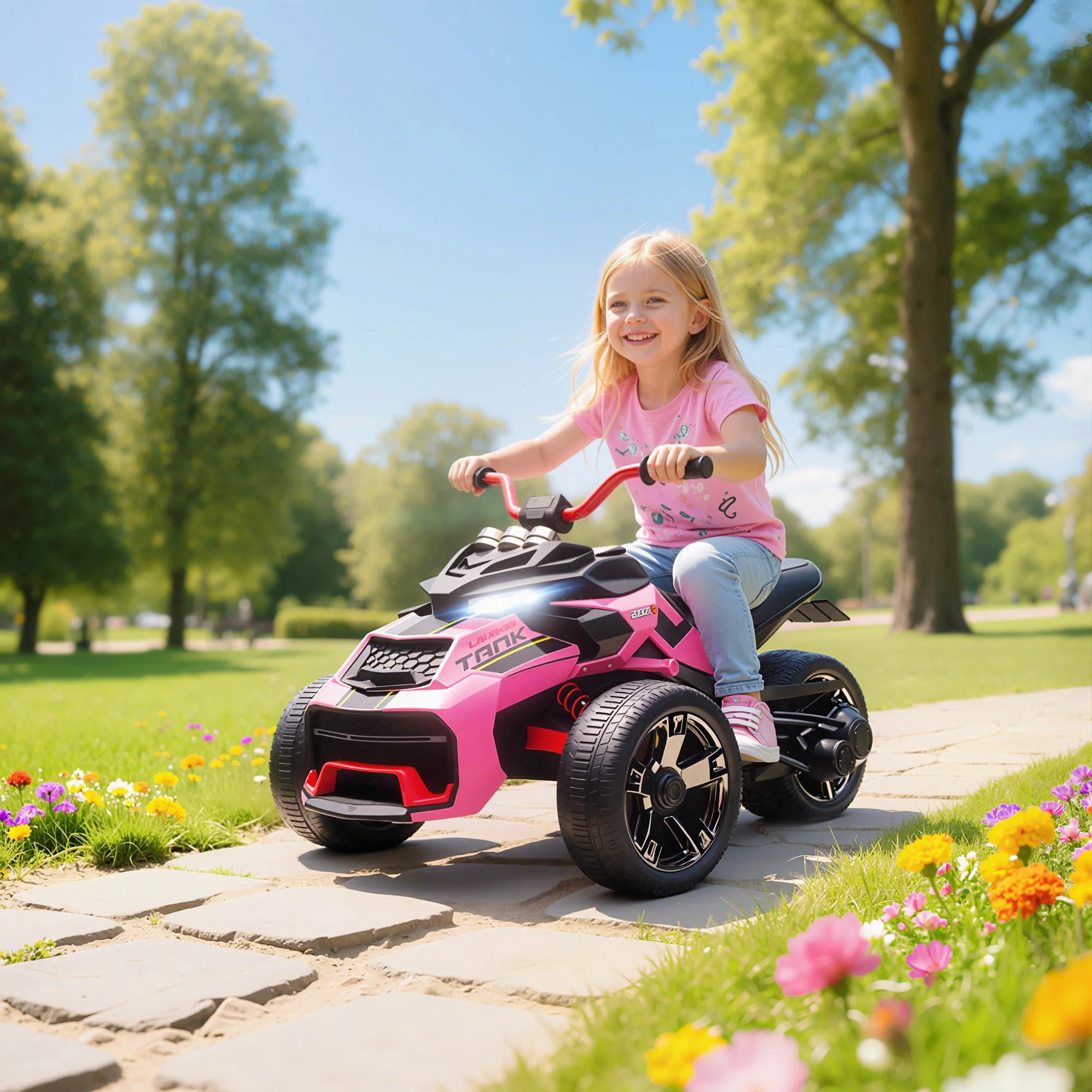 AIYAPLAY 12V Kids Electric Ride On Car, Battery Powered Ride On ATV, Pink - Image 2