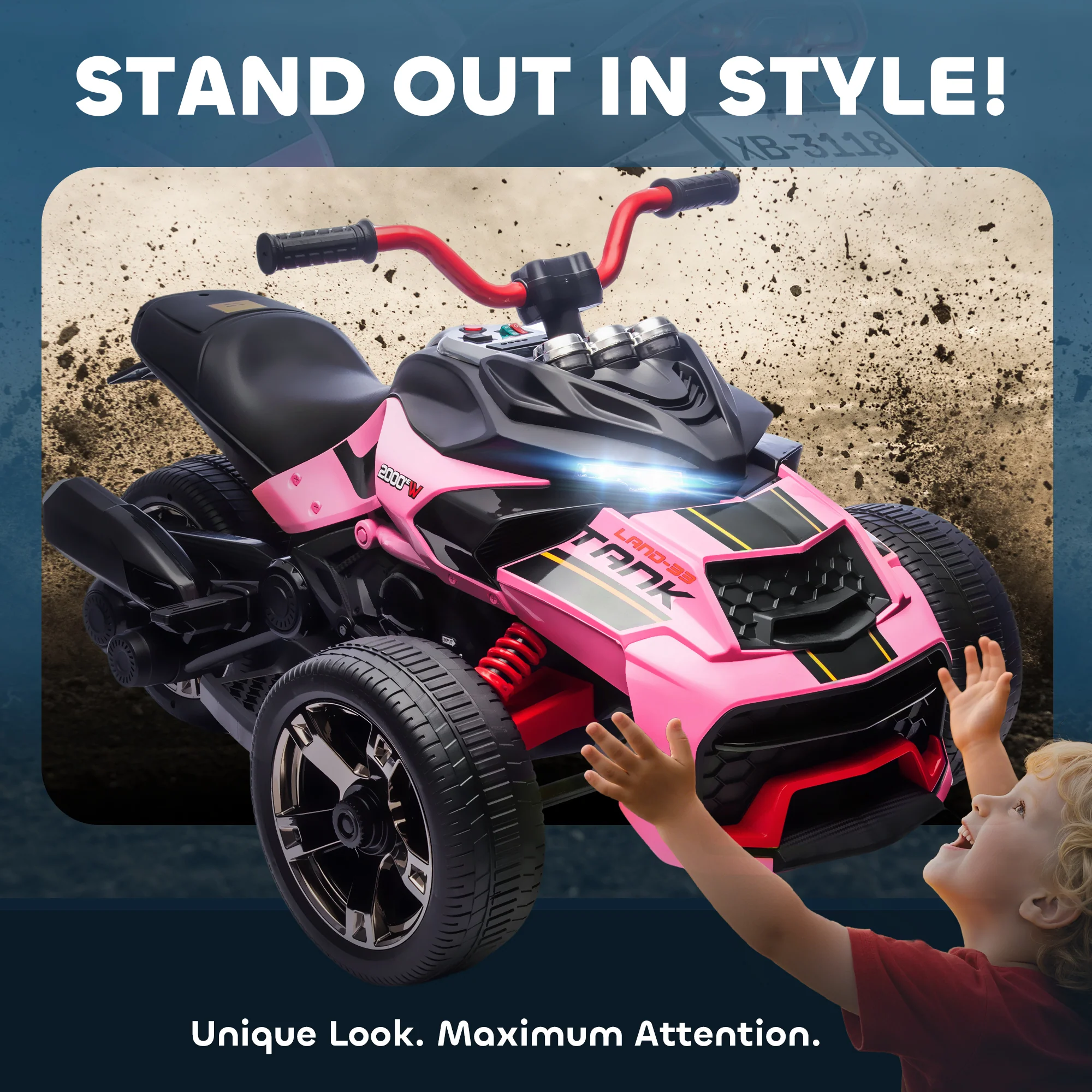 AIYAPLAY 12V Kids Electric Ride On Car, Battery Powered Ride On ATV, Pink - Image 7