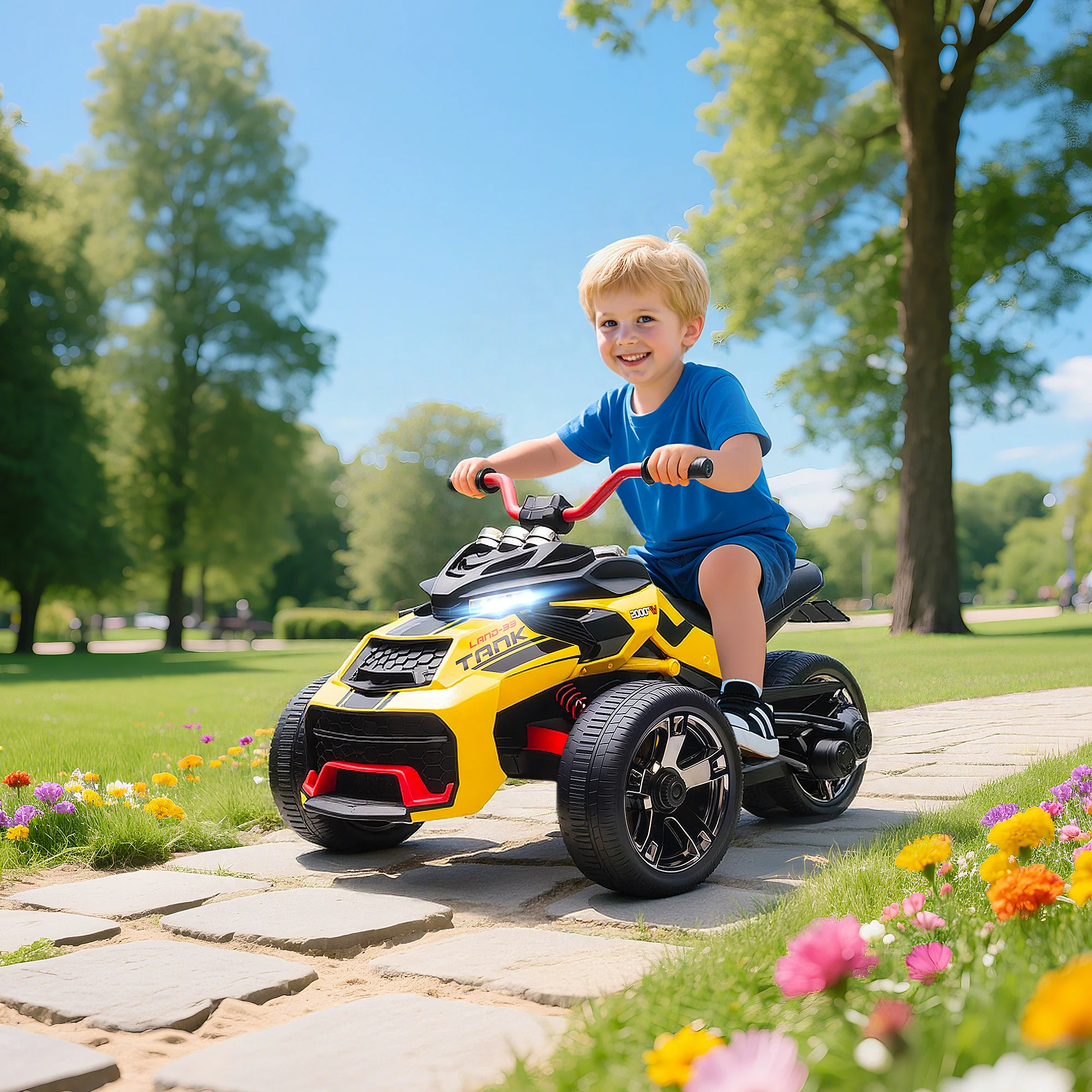 AIYAPLAY 12V Kids Electric Ride On Car, Battery Powered Ride On ATV, Yellow - Image 2