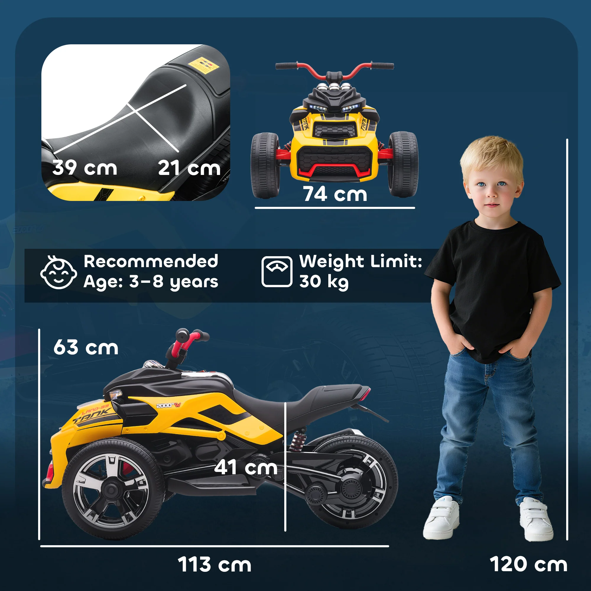 AIYAPLAY 12V Kids Electric Ride On Car, Battery Powered Ride On ATV, Yellow - Image 5