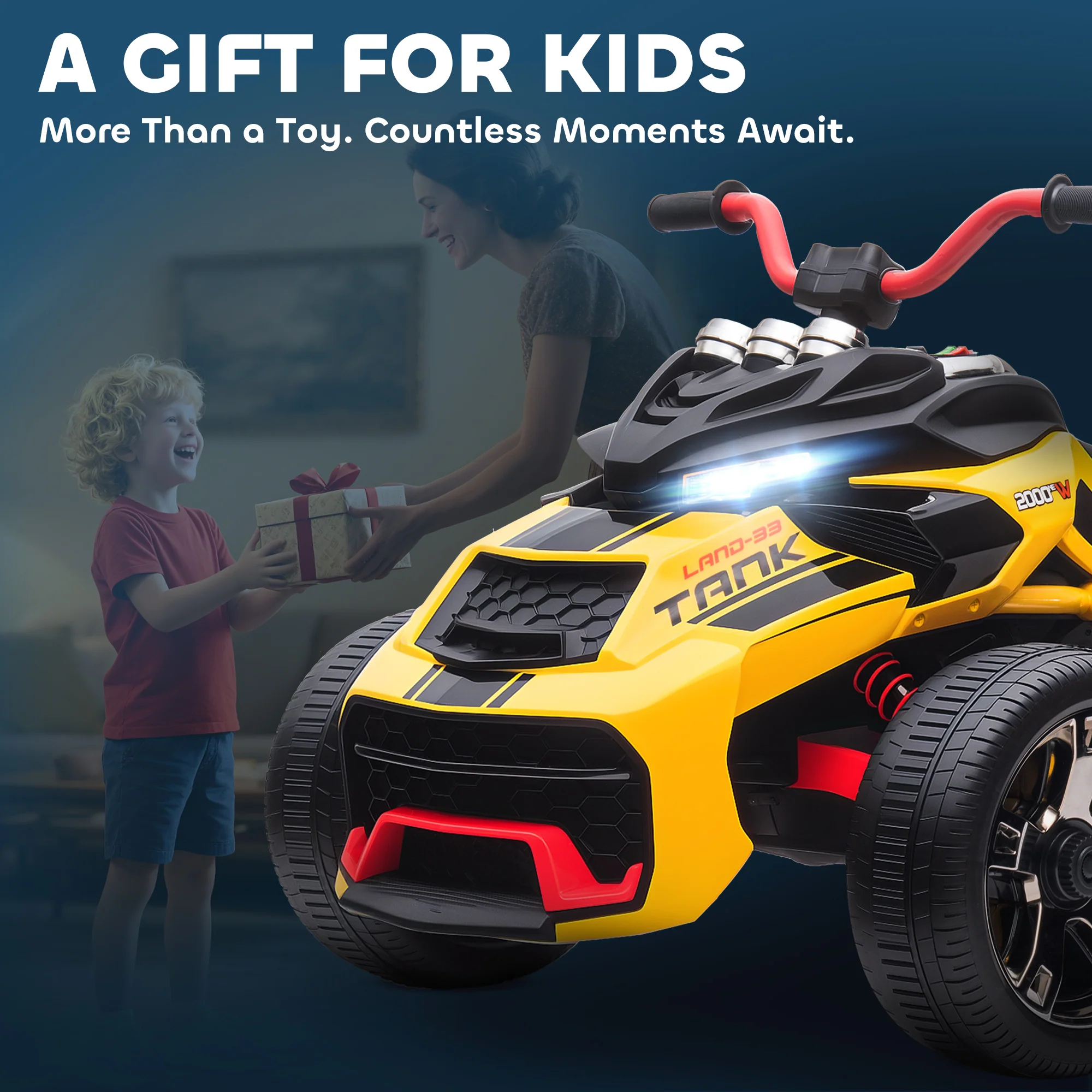 AIYAPLAY 12V Kids Electric Ride On Car, Battery Powered Ride On ATV, Yellow - Image 9
