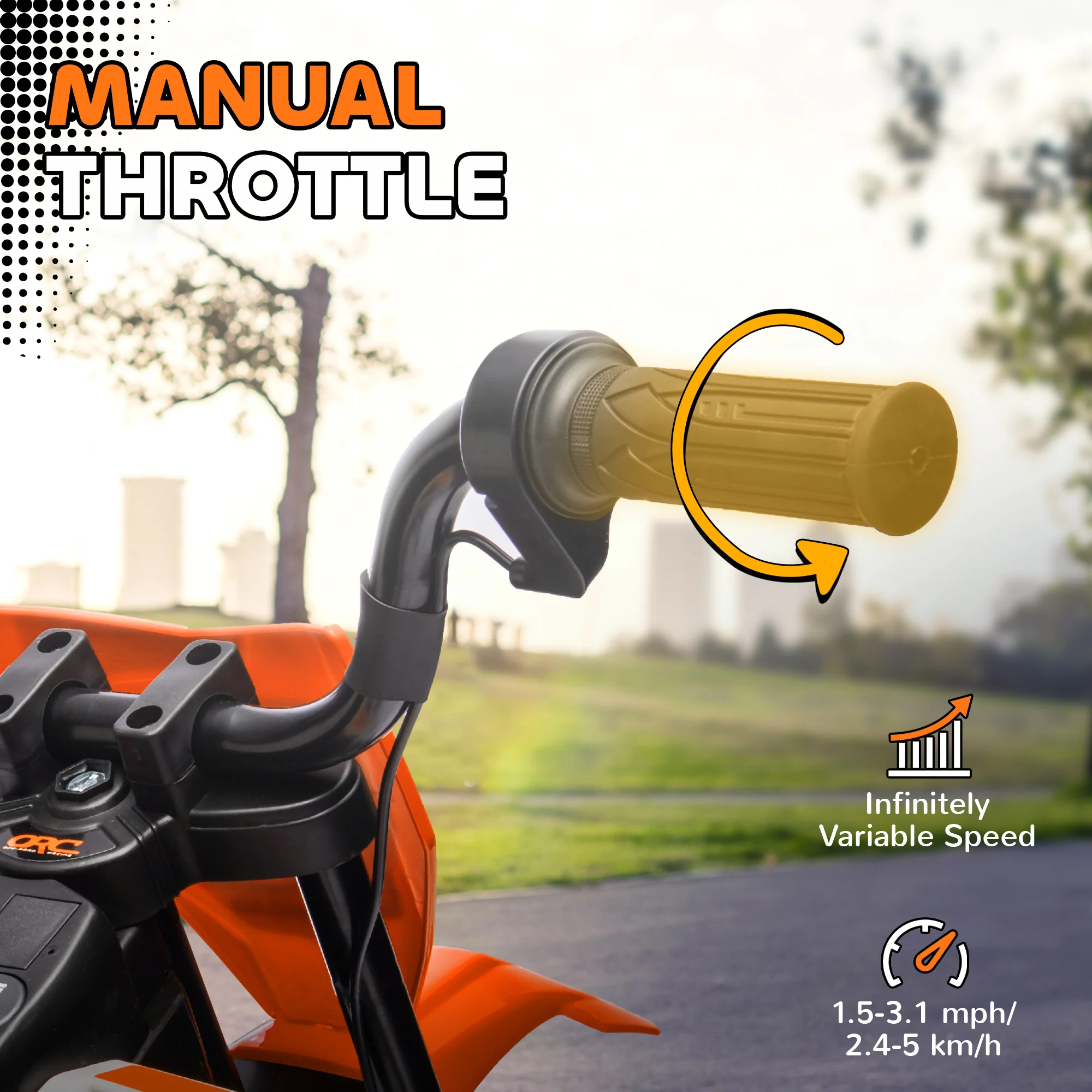 AIYAPLAY 12V Kids Orange Electric Motorbike W/ Twist Grip Throttle, Music - Image 3