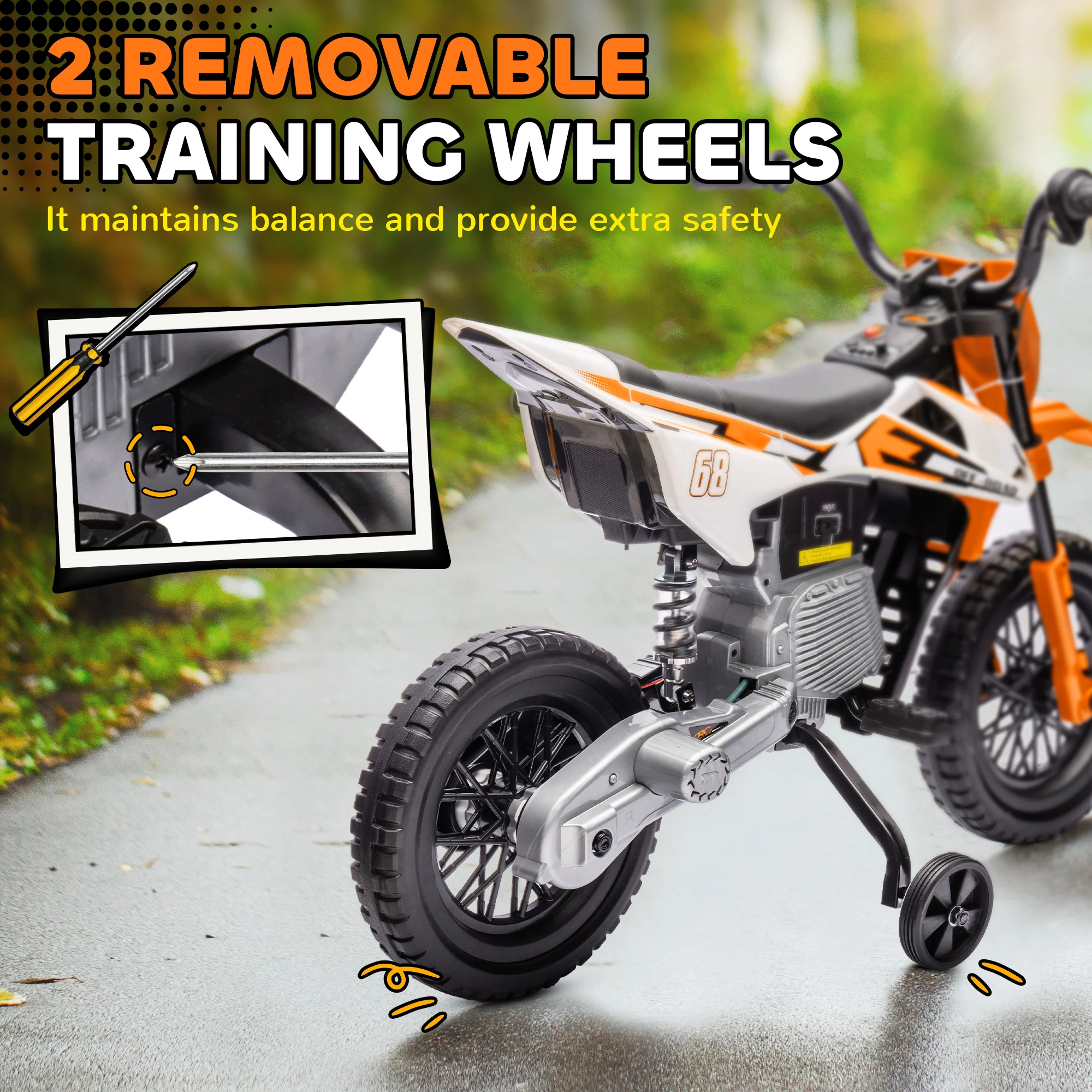 AIYAPLAY 12V Kids Orange Electric Motorbike W/ Twist Grip Throttle, Music - Image 4