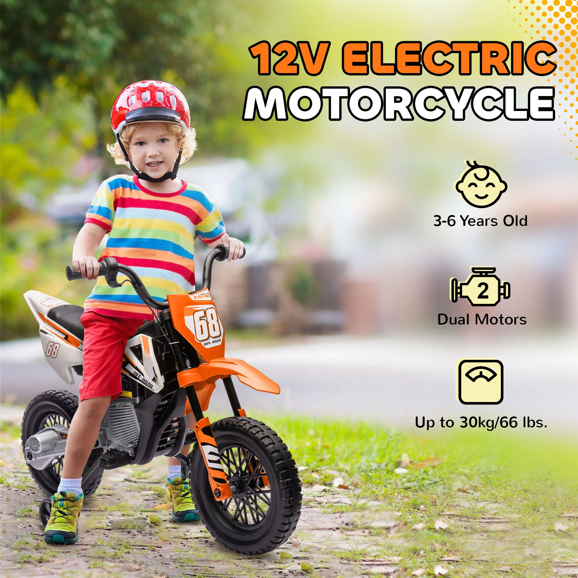 AIYAPLAY 12V Kids Orange Electric Motorbike W/ Twist Grip Throttle, Music - Image 6