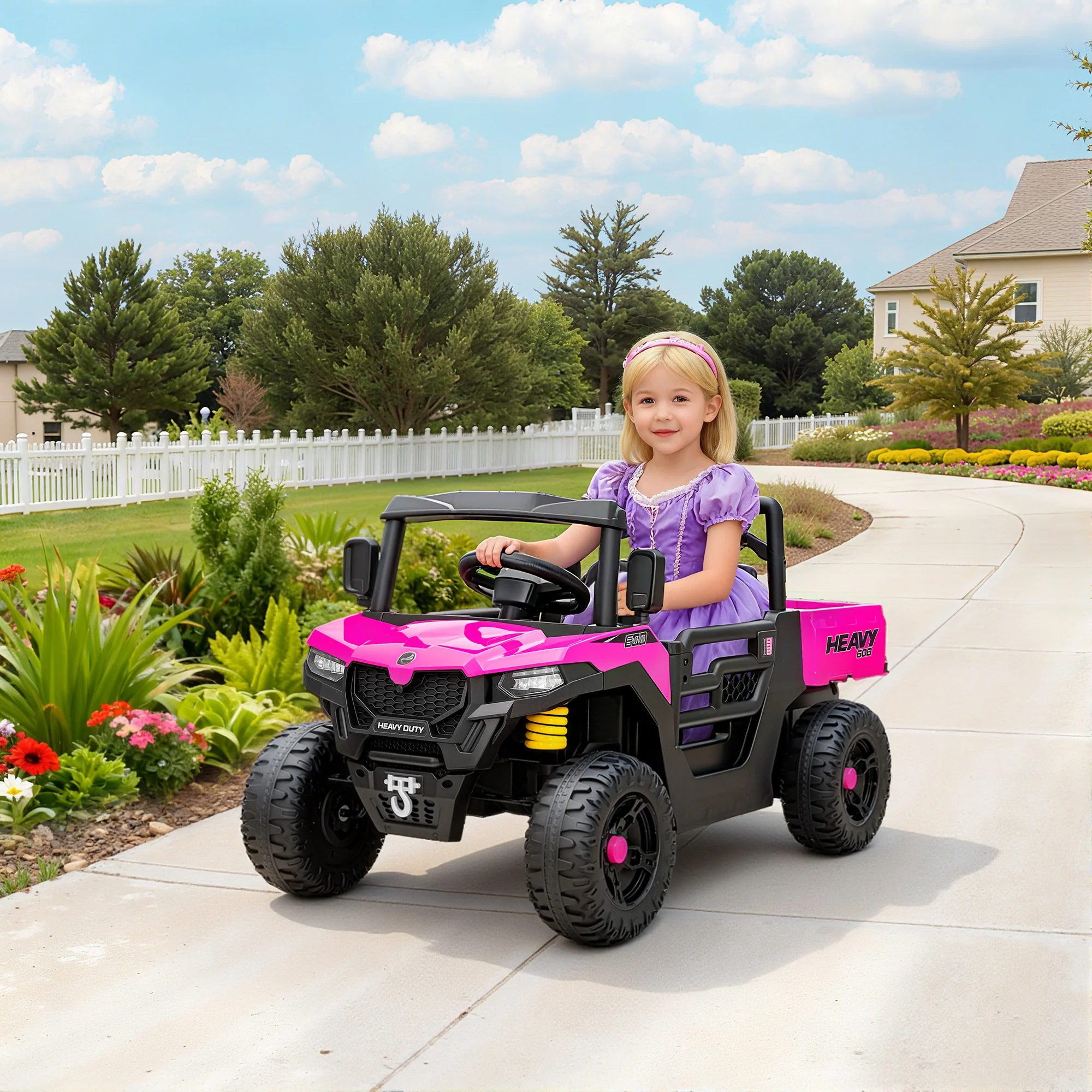 AIYAPLAY 12V Kids Ride on Car, Kids UTV with Electric Dump Bed, Pink - Image 2