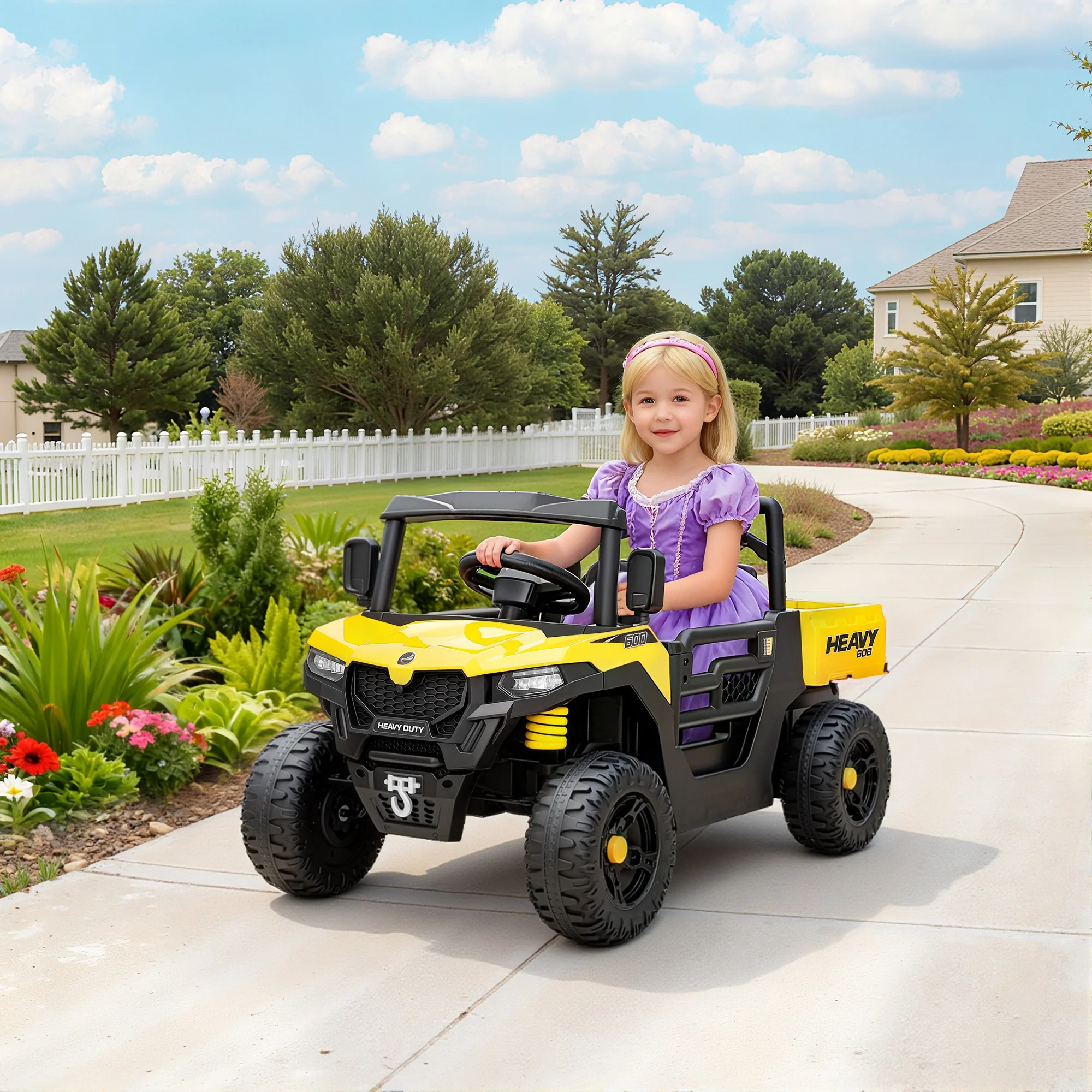 AIYAPLAY 12V Kids Ride on Car, Kids UTV with Electric Dump Bed, Yellow - Image 2