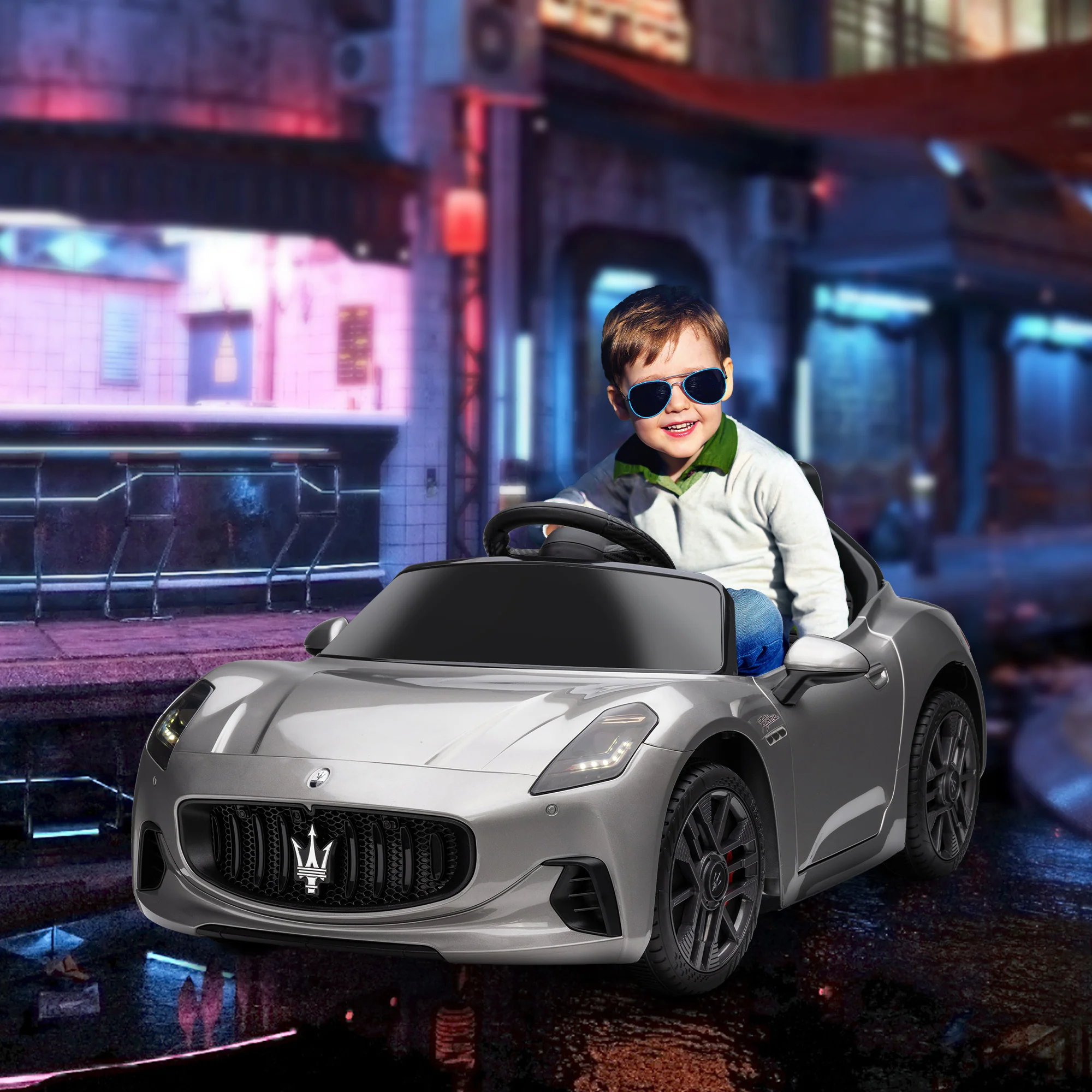 AIYAPLAY 12V Maserati Gran Turismo Folgore Lincesed Kids Electric Car, Grey - Image 2