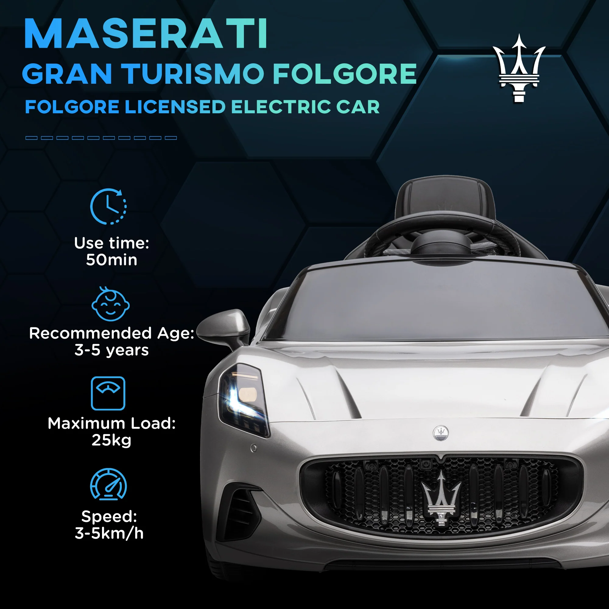 AIYAPLAY 12V Maserati Gran Turismo Folgore Lincesed Kids Electric Car, Grey - Image 3