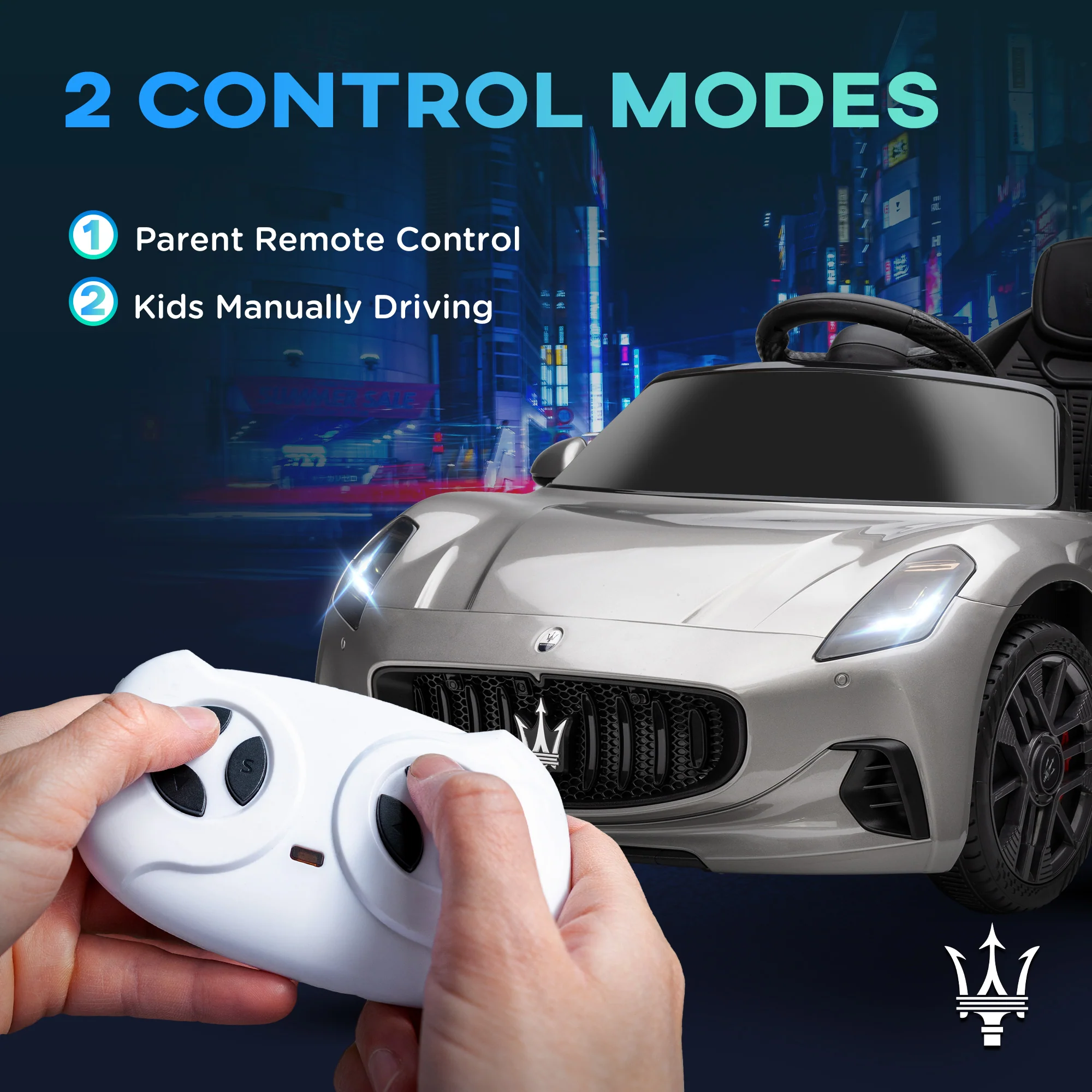 AIYAPLAY 12V Maserati Gran Turismo Folgore Lincesed Kids Electric Car, Grey - Image 4