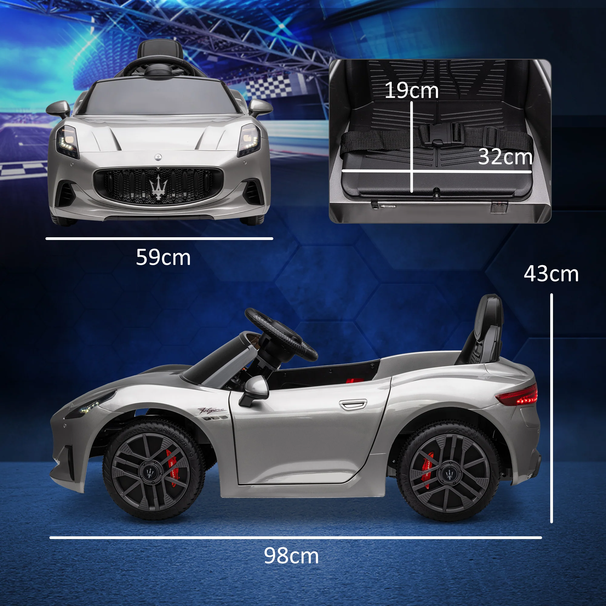 AIYAPLAY 12V Maserati Gran Turismo Folgore Lincesed Kids Electric Car, Grey - Image 5