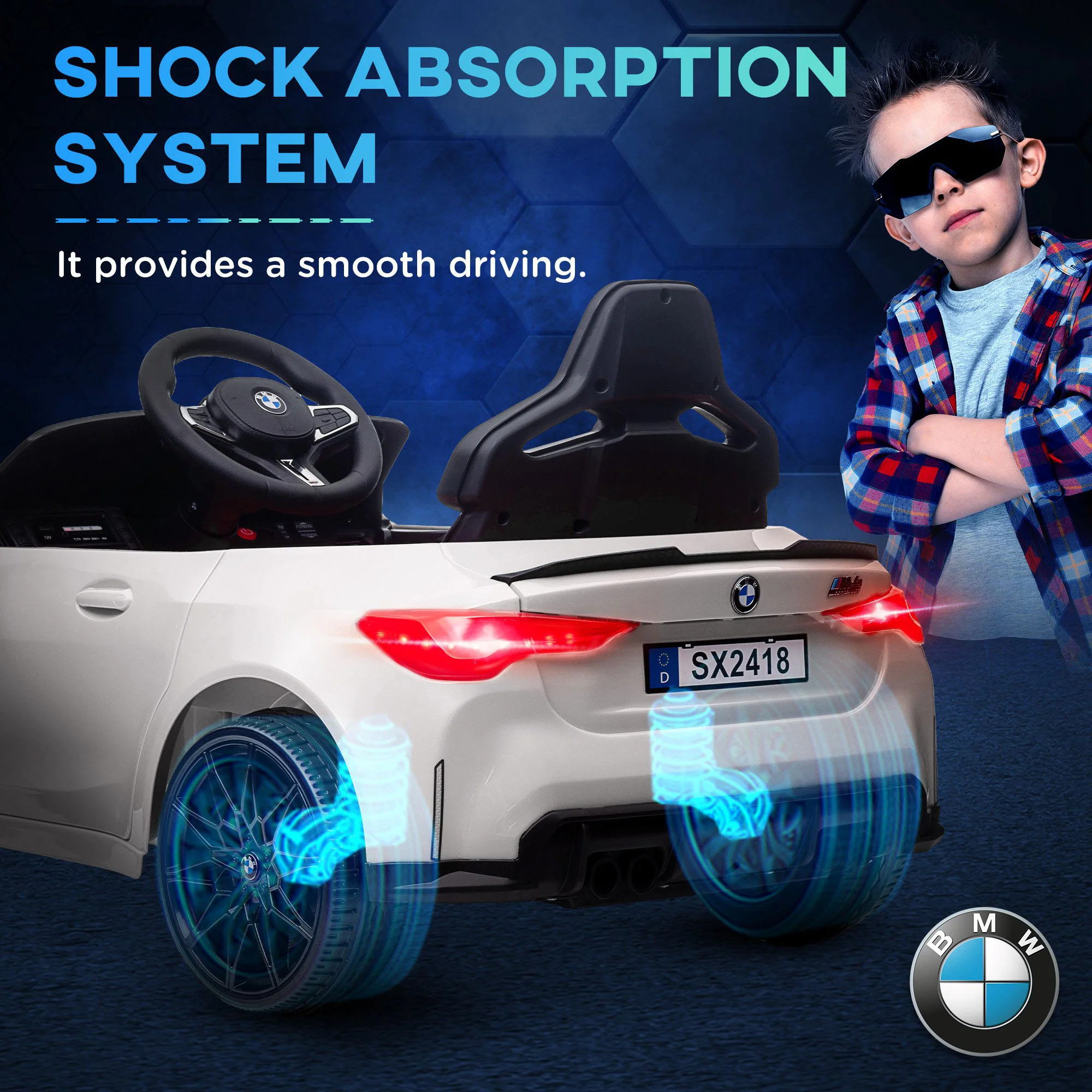 AIYAPLAY 12V Yellow BMW M4 Licensed Kids Electric Car W/ Remote, Suspension - Image 31