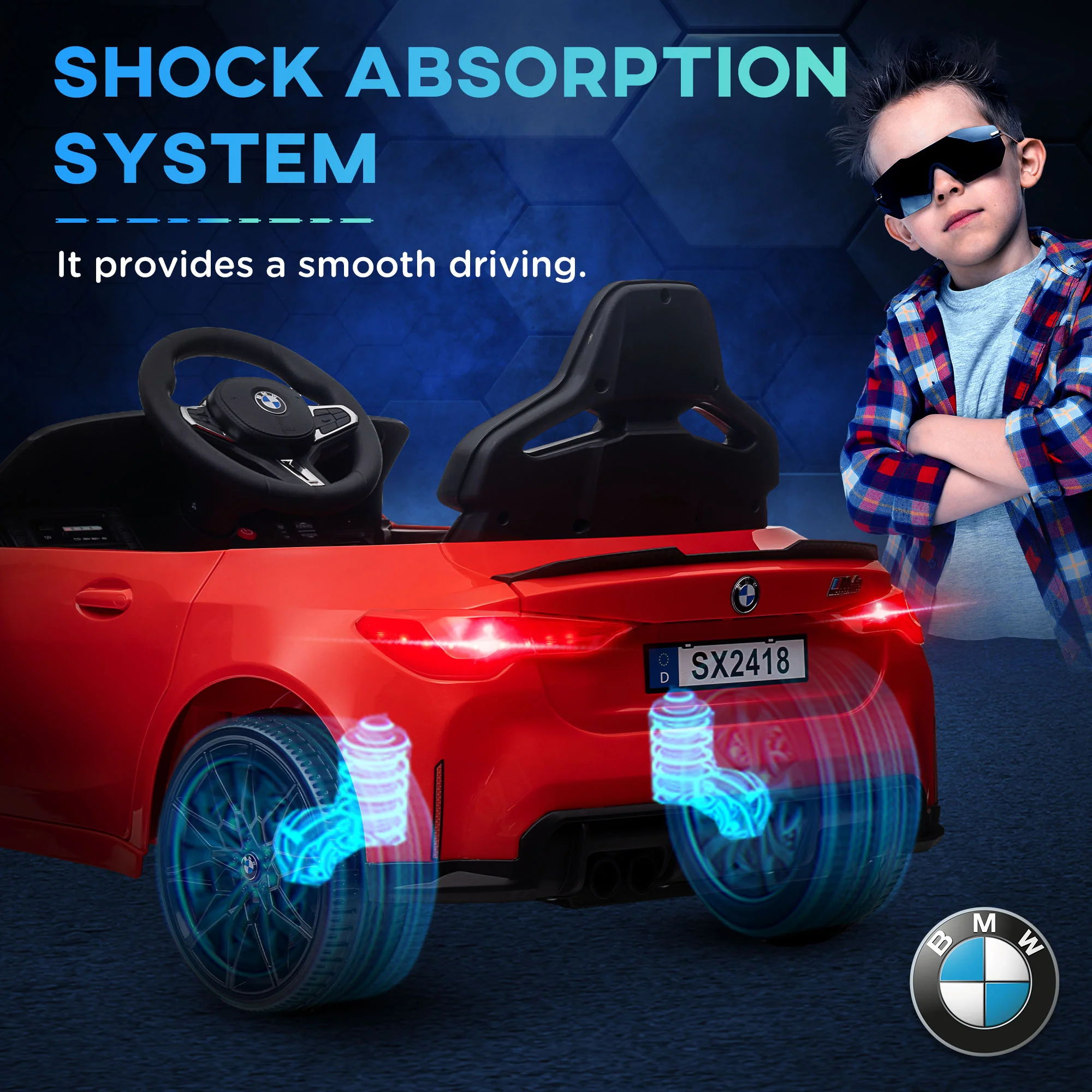 AIYAPLAY 12V Yellow BMW M4 Licensed Kids Electric Car W/ Remote, Suspension - Image 5