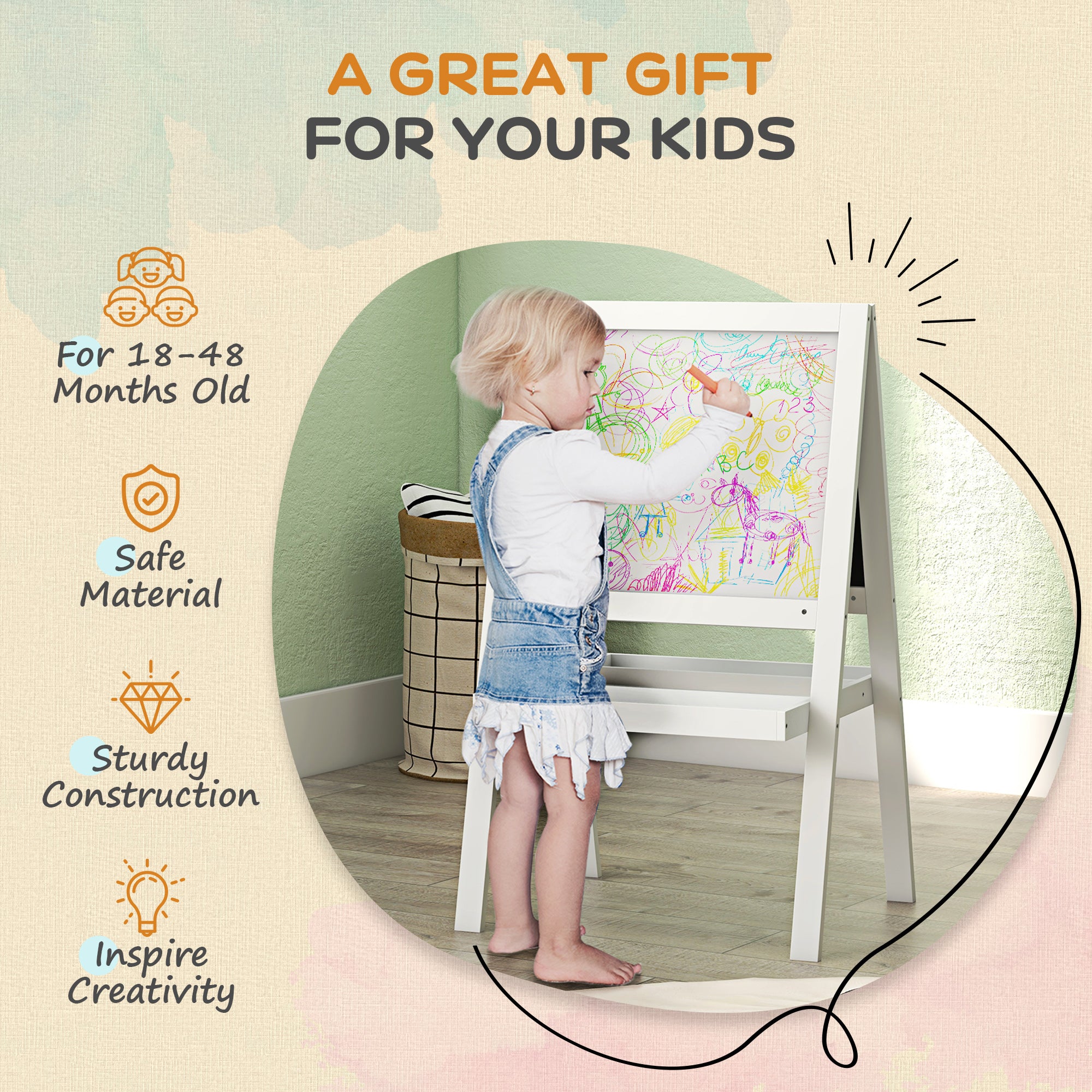 AIYAPLAY 2-in-1 Double-Sided Easel For Kids, With Storage Shelf- Blue - Image 6