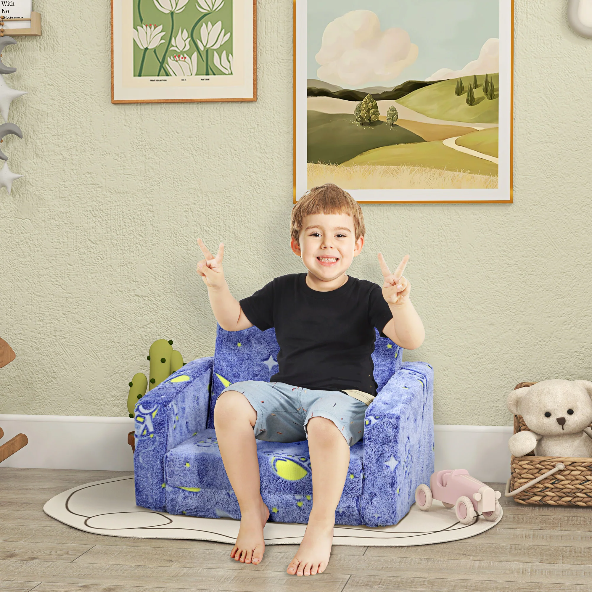 AIYAPLAY 2 In 1 Kids Folding Bed With Glow In The Dark Cosmic Design, Pink - Image 11