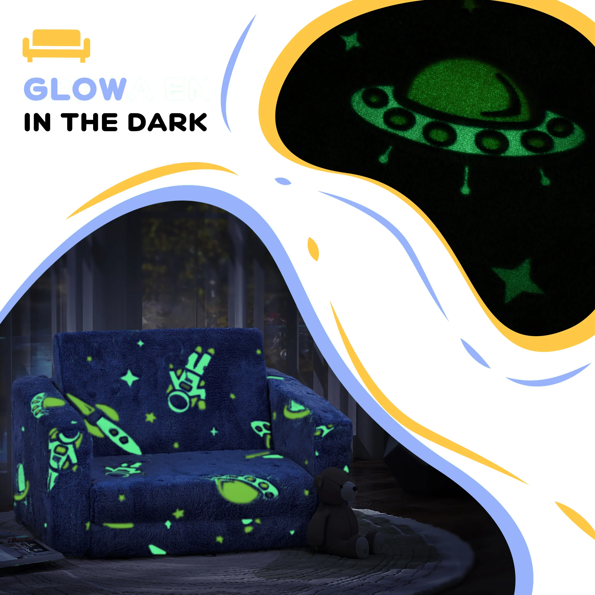 AIYAPLAY 2 In 1 Kids Folding Bed With Glow In The Dark Cosmic Design, Pink - Image 12