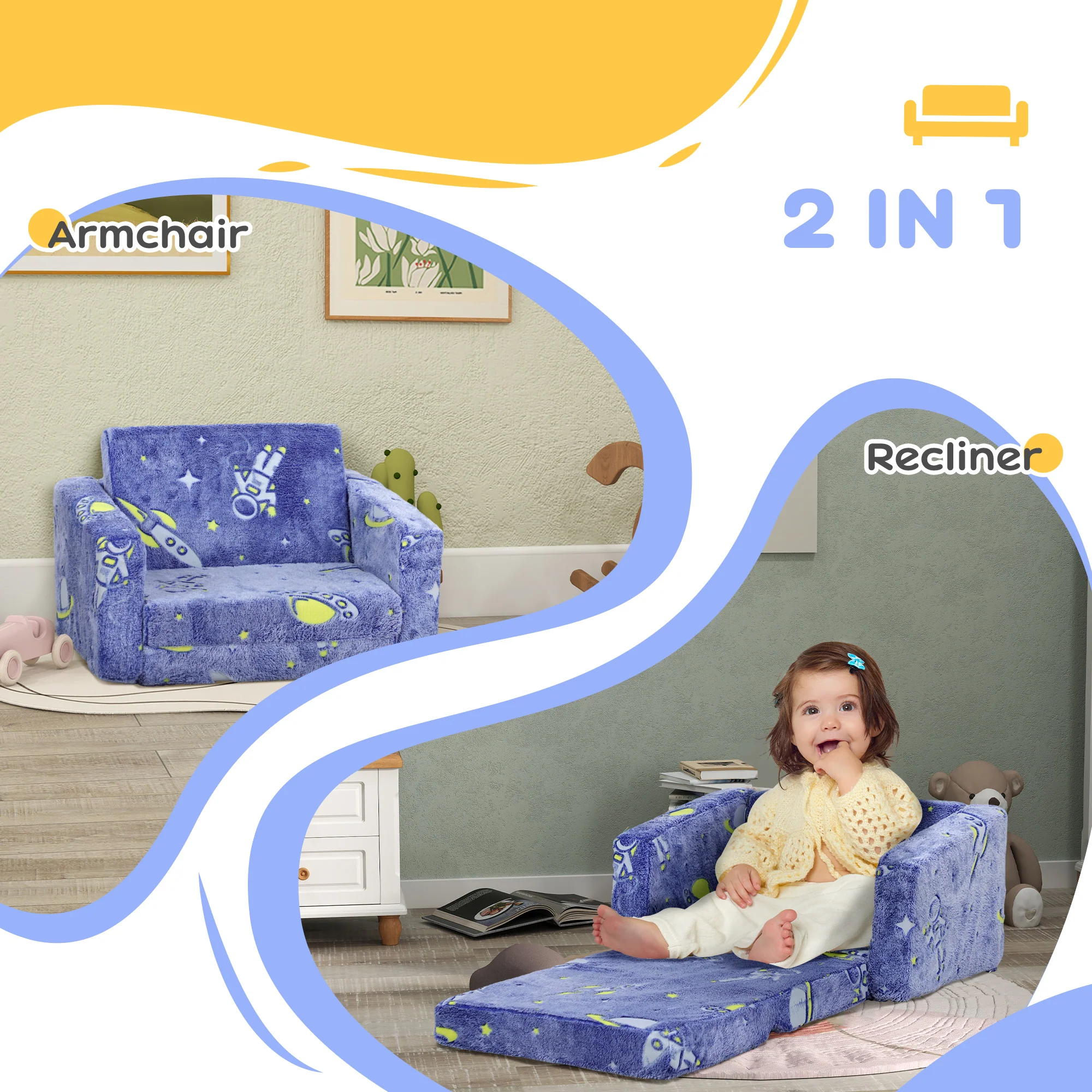 AIYAPLAY 2 In 1 Kids Folding Bed With Glow In The Dark Cosmic Design, Pink - Image 13