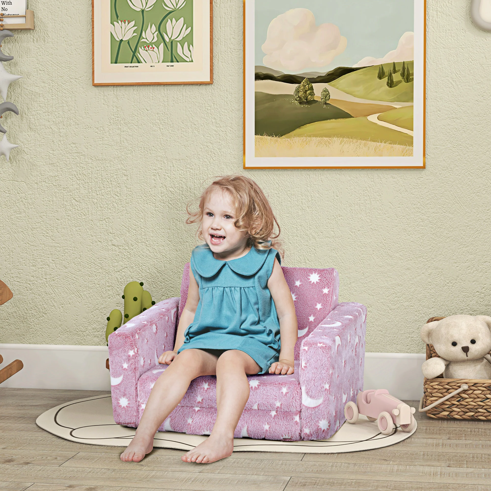 AIYAPLAY 2 In 1 Kids Folding Bed With Glow In The Dark Cosmic Design, Pink - Image 2