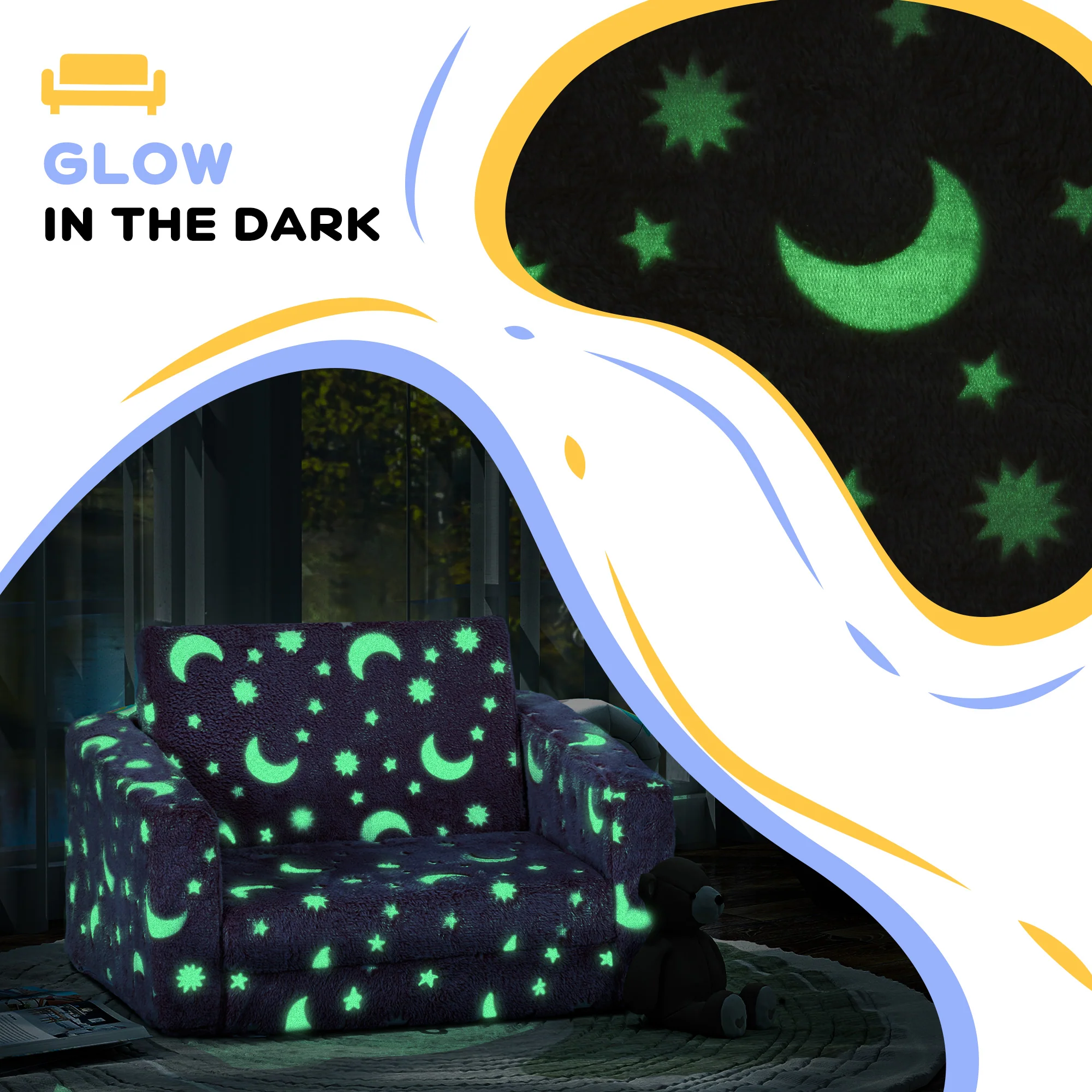 AIYAPLAY 2 In 1 Kids Folding Bed With Glow In The Dark Cosmic Design, Pink - Image 3