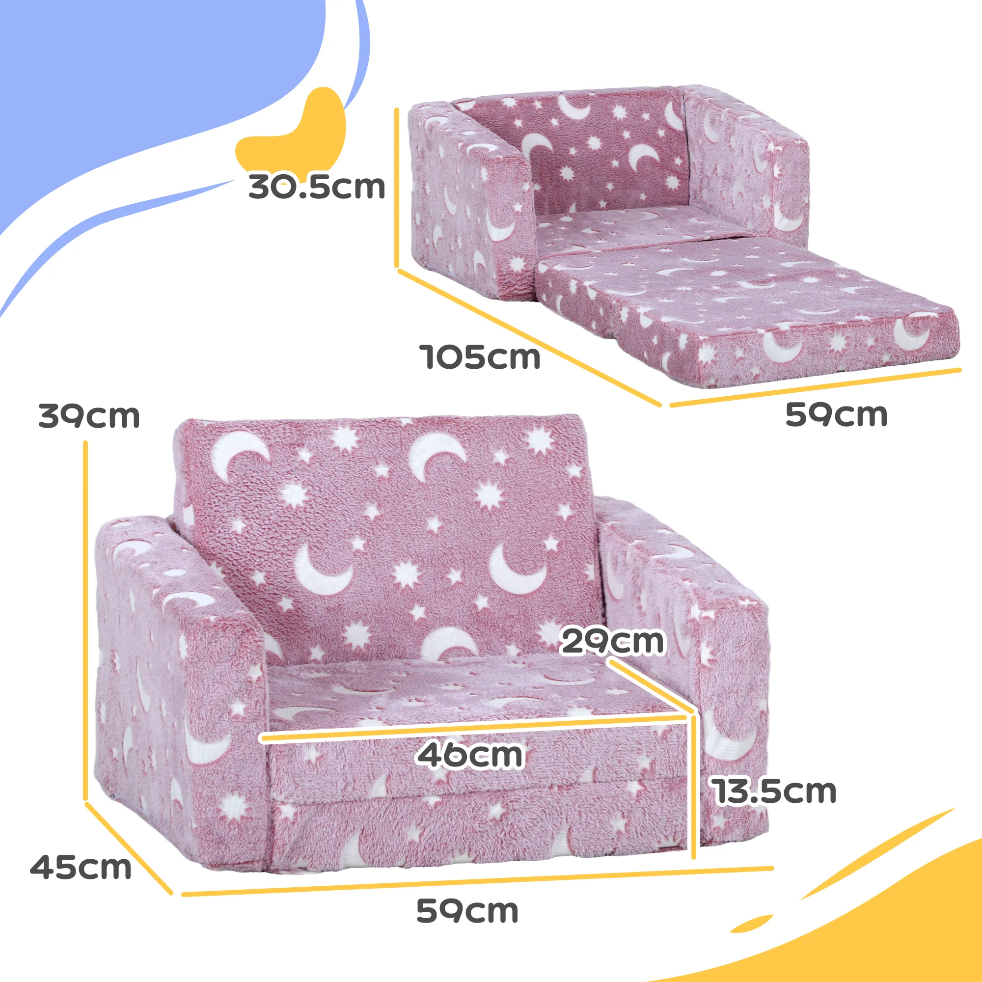AIYAPLAY 2 In 1 Kids Folding Bed With Glow In The Dark Cosmic Design, Pink - Image 5